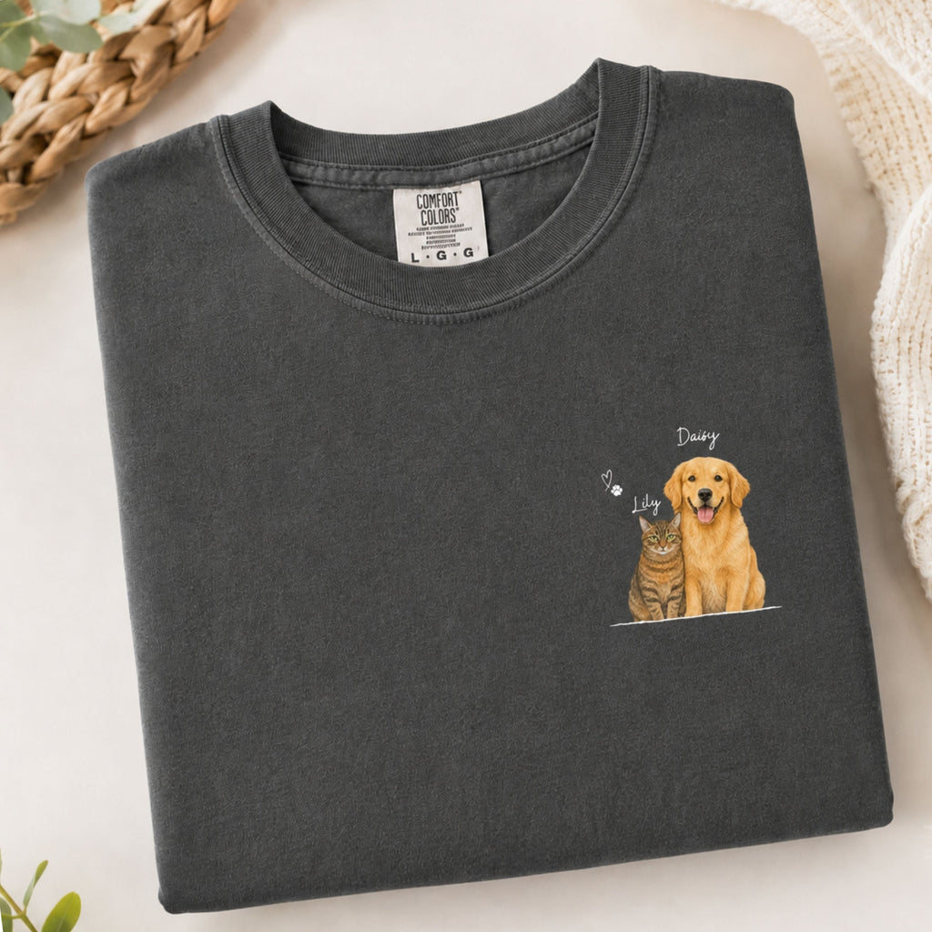 Custom Watercolor Pet Portrait Shirt with Name – Dog & Cat T-Shirt