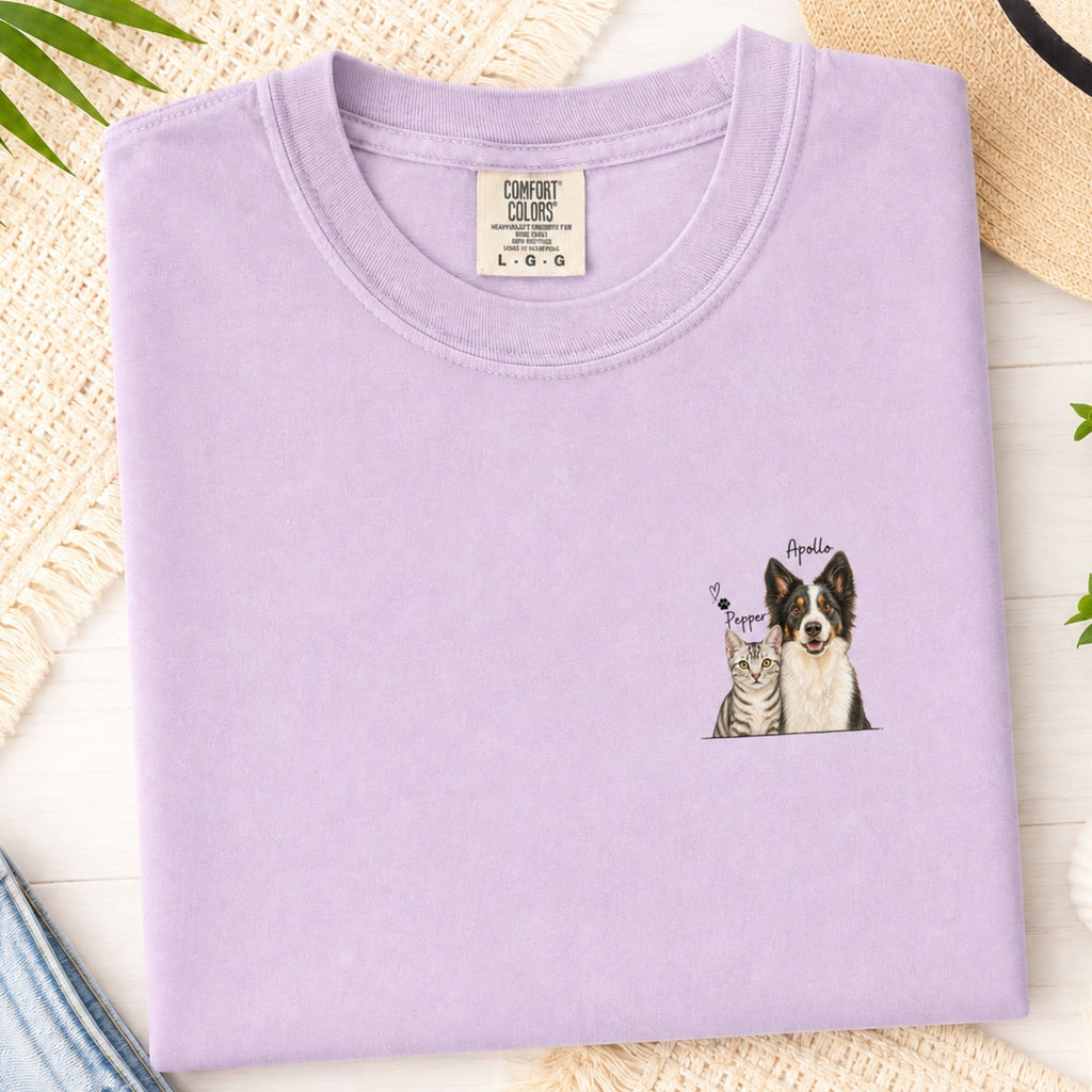 Custom Two Pet Portrait T-Shirt with Names