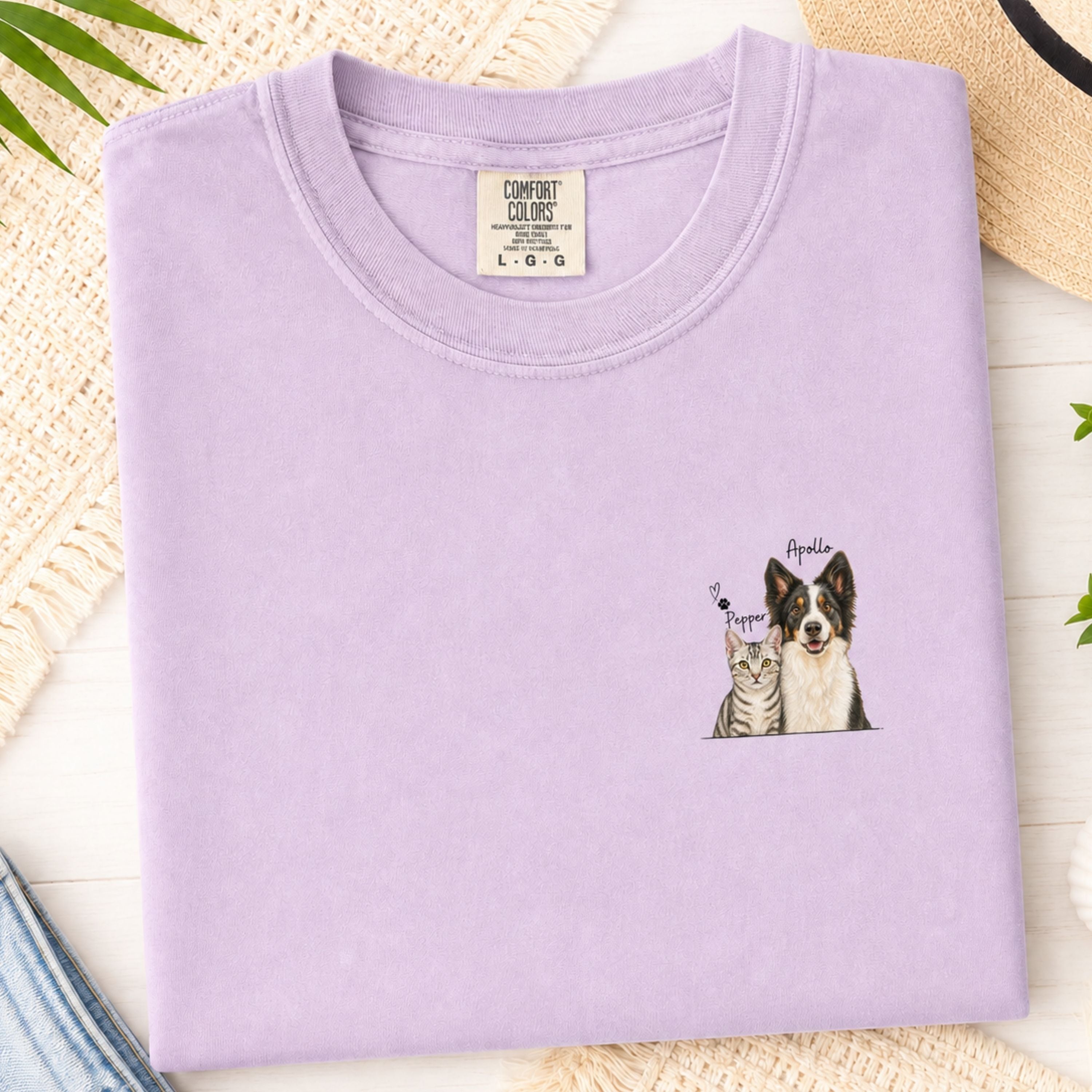 Custom Two Pet Portrait T-Shirt with Names