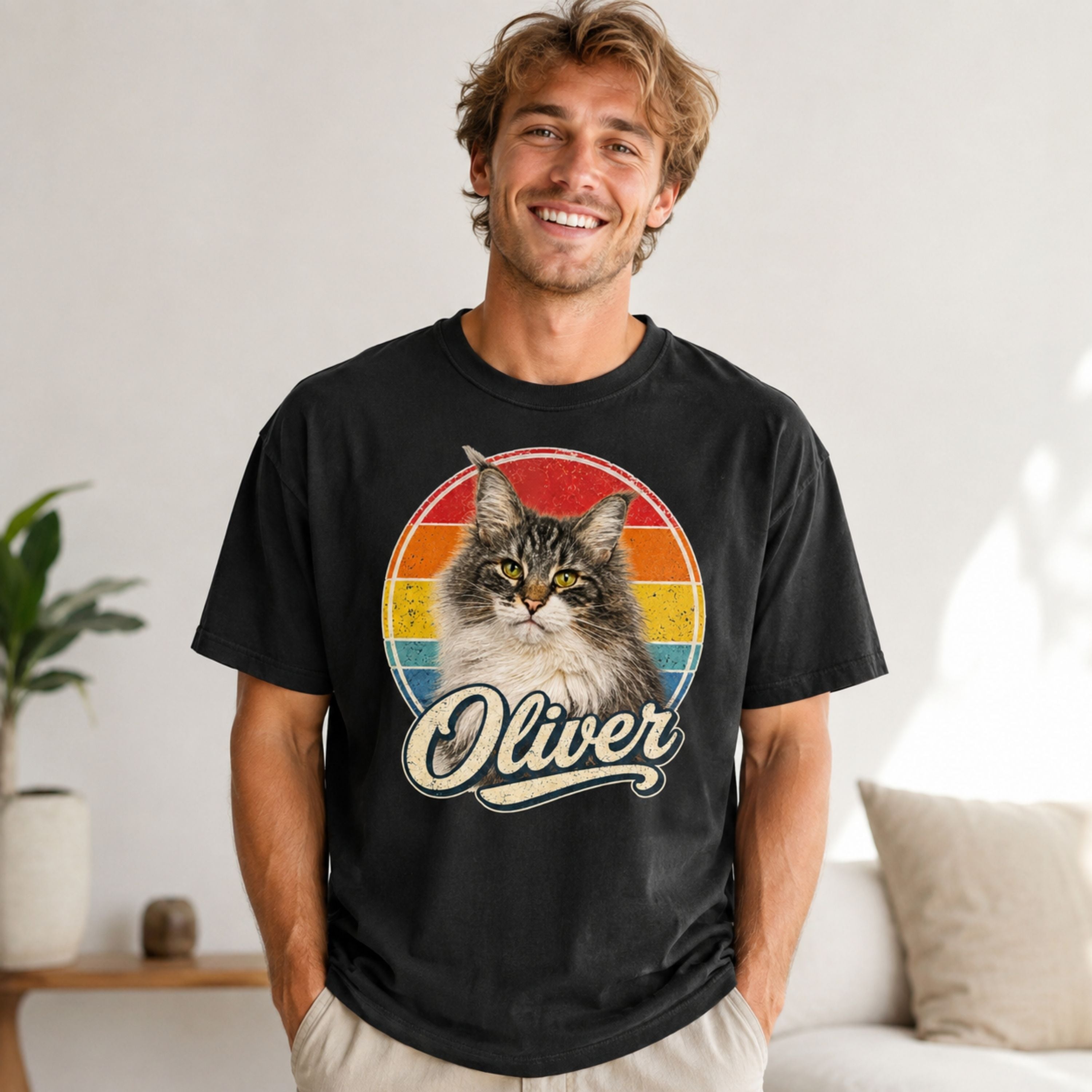 Custom Cat Shirt – Personalized Retro Pet Portrait T-Shirt