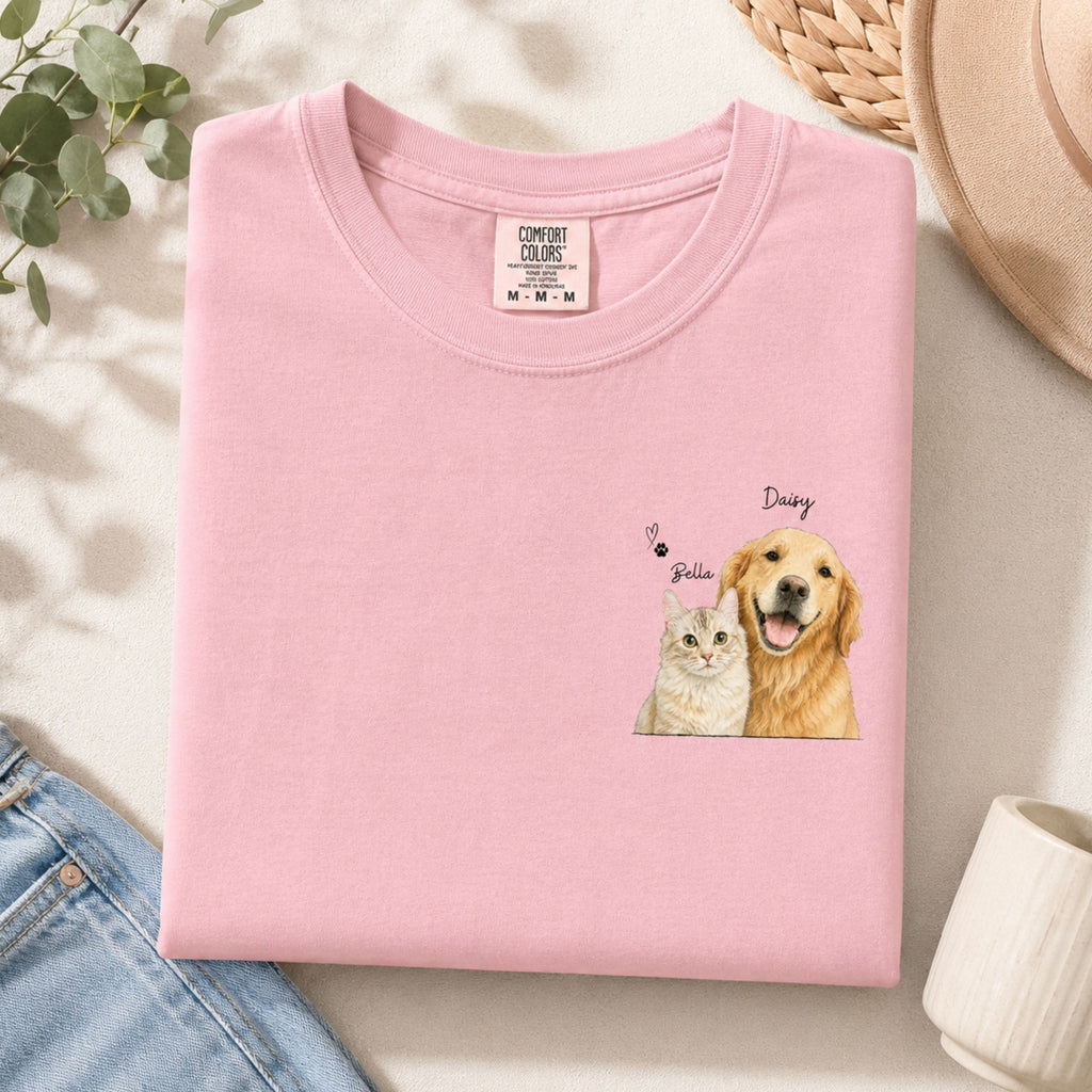 Custom Two Pet Portrait T-Shirt with Names | Personalized Pet Shirt