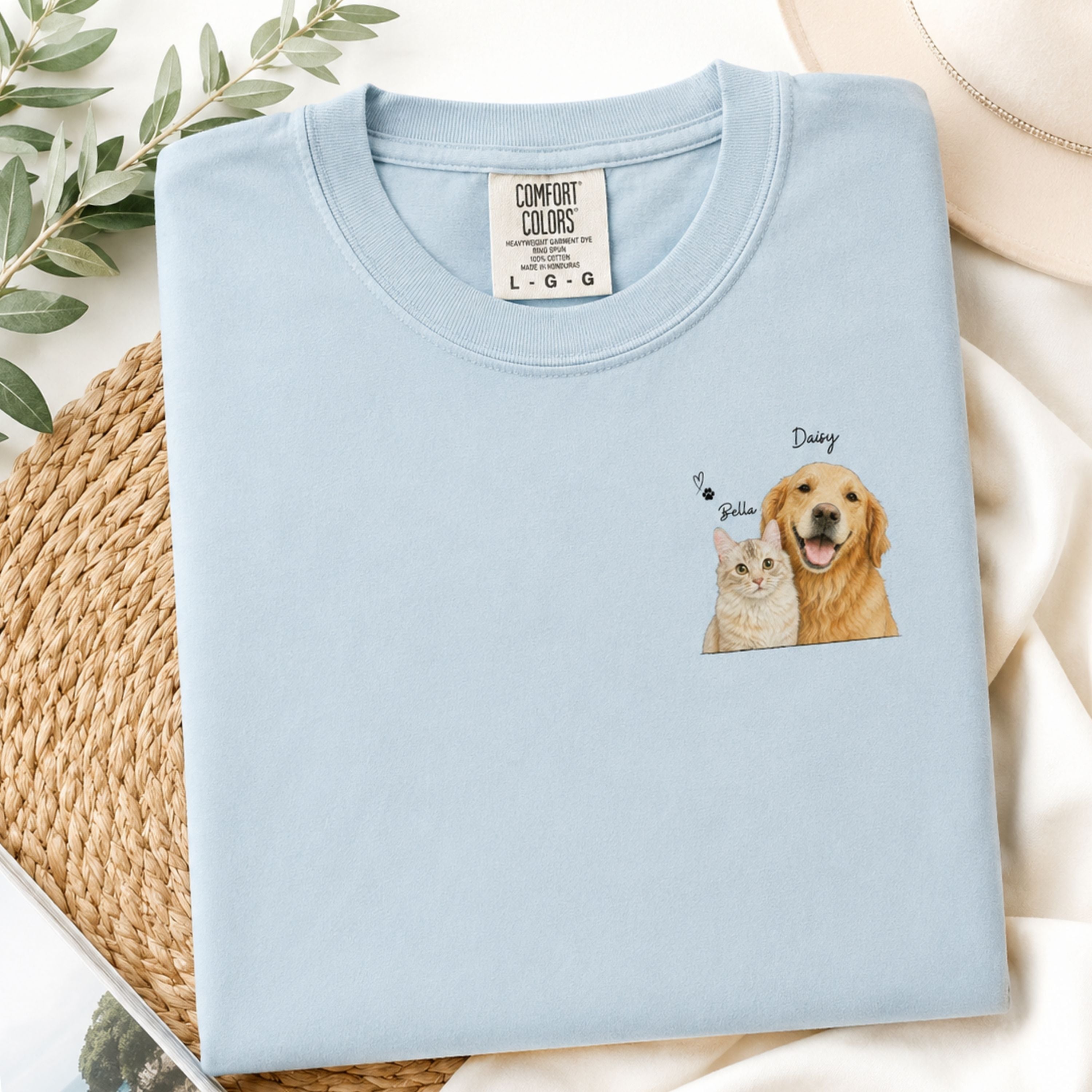 Custom Two Pet Portrait T-Shirt with Names | Personalized Pet Shirt