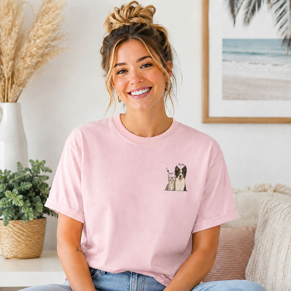 Custom Two Pet Portrait T-Shirt with Names