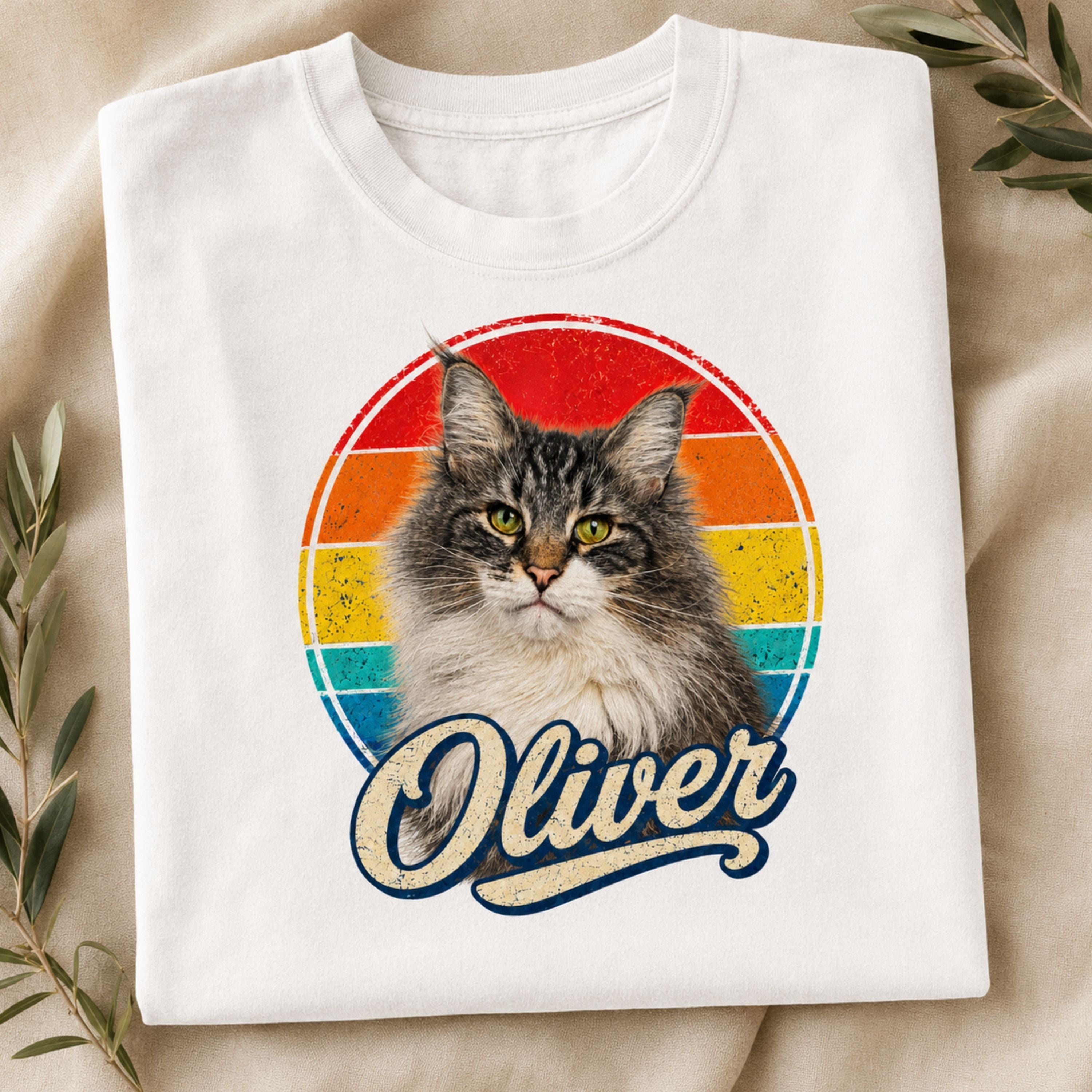 Custom Cat Shirt – Personalized Retro Pet Portrait T-Shirt