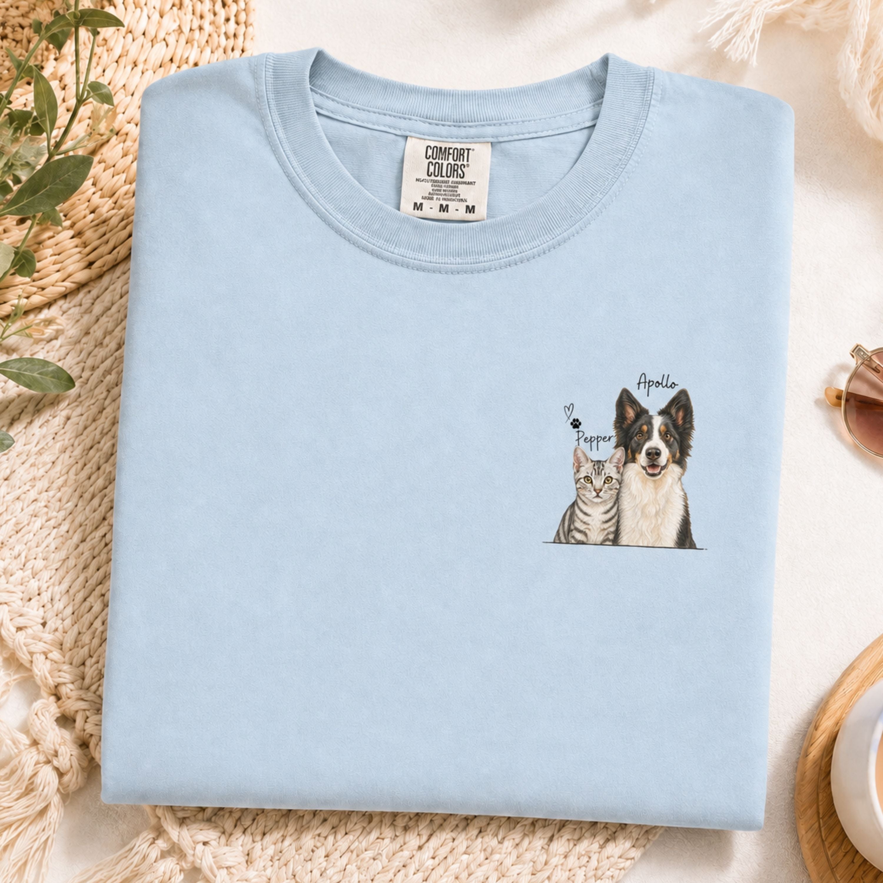 Custom Two Pet Portrait T-Shirt with Names