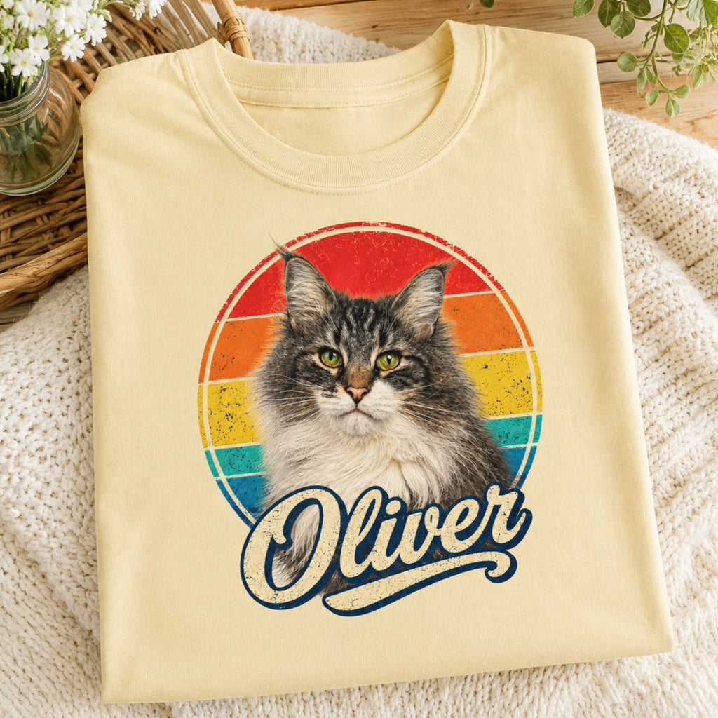 Custom Cat Shirt – Personalized Retro Pet Portrait T-Shirt