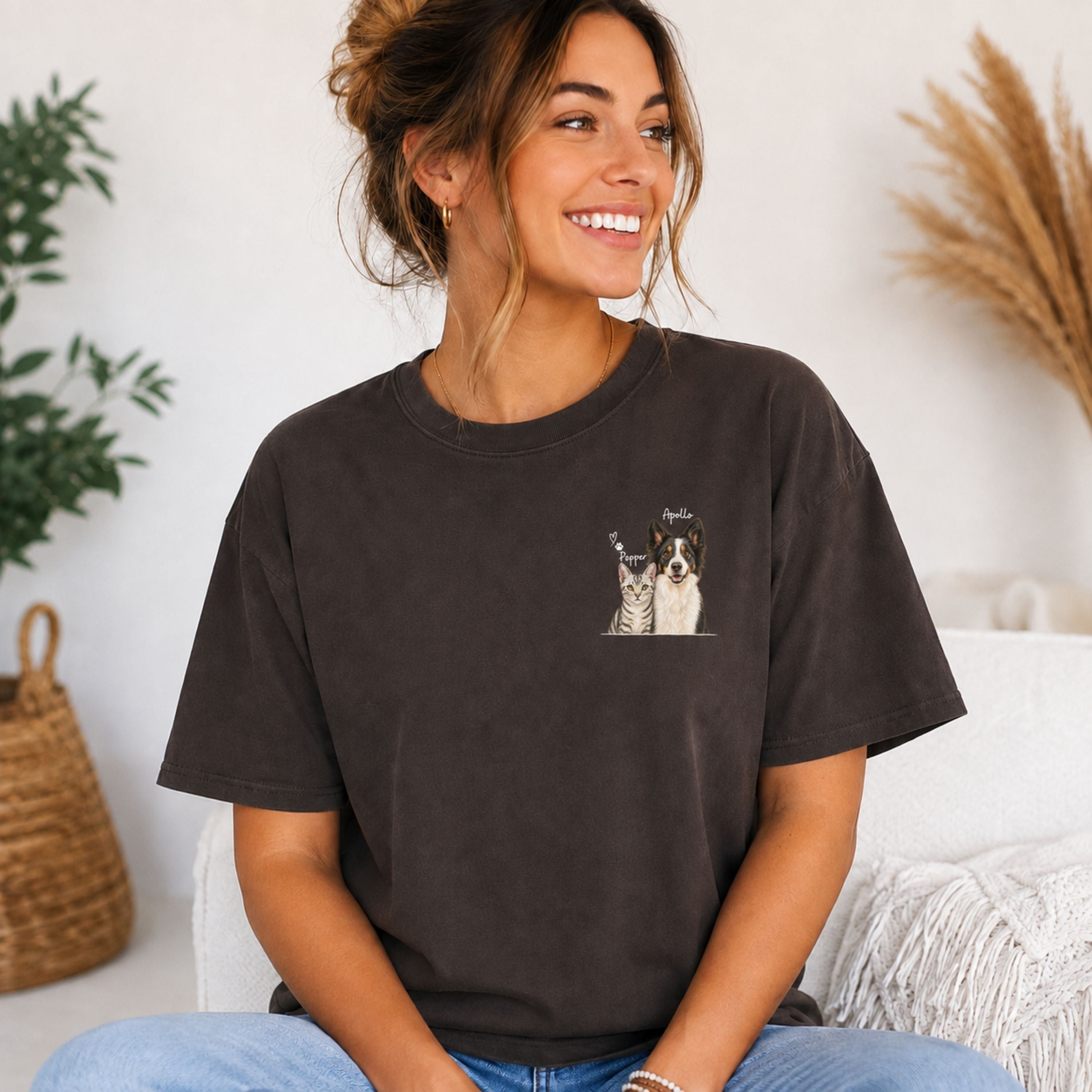 Custom Two Pet Portrait T-Shirt with Names