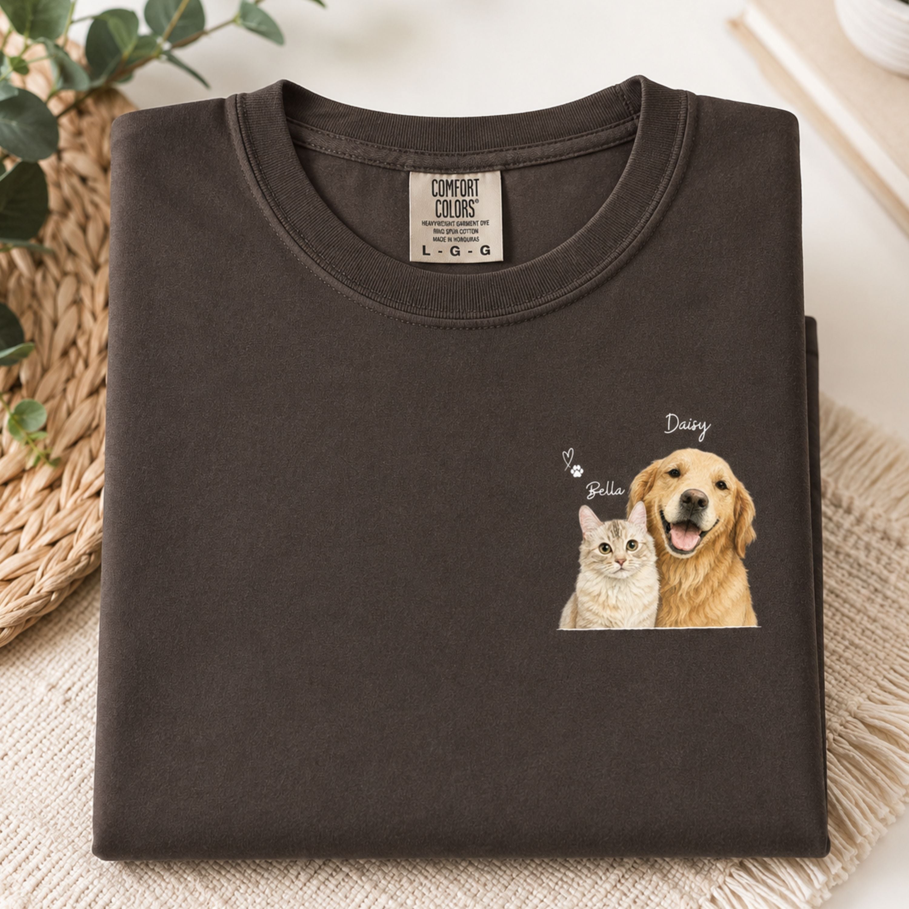 Custom Two Pet Portrait T-Shirt with Names | Personalized Pet Shirt