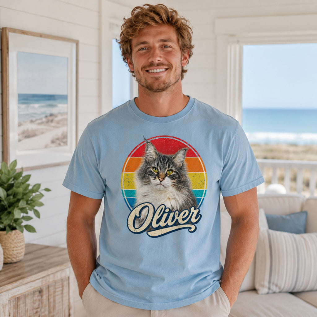 Custom Cat Shirt – Personalized Retro Pet Portrait T-Shirt