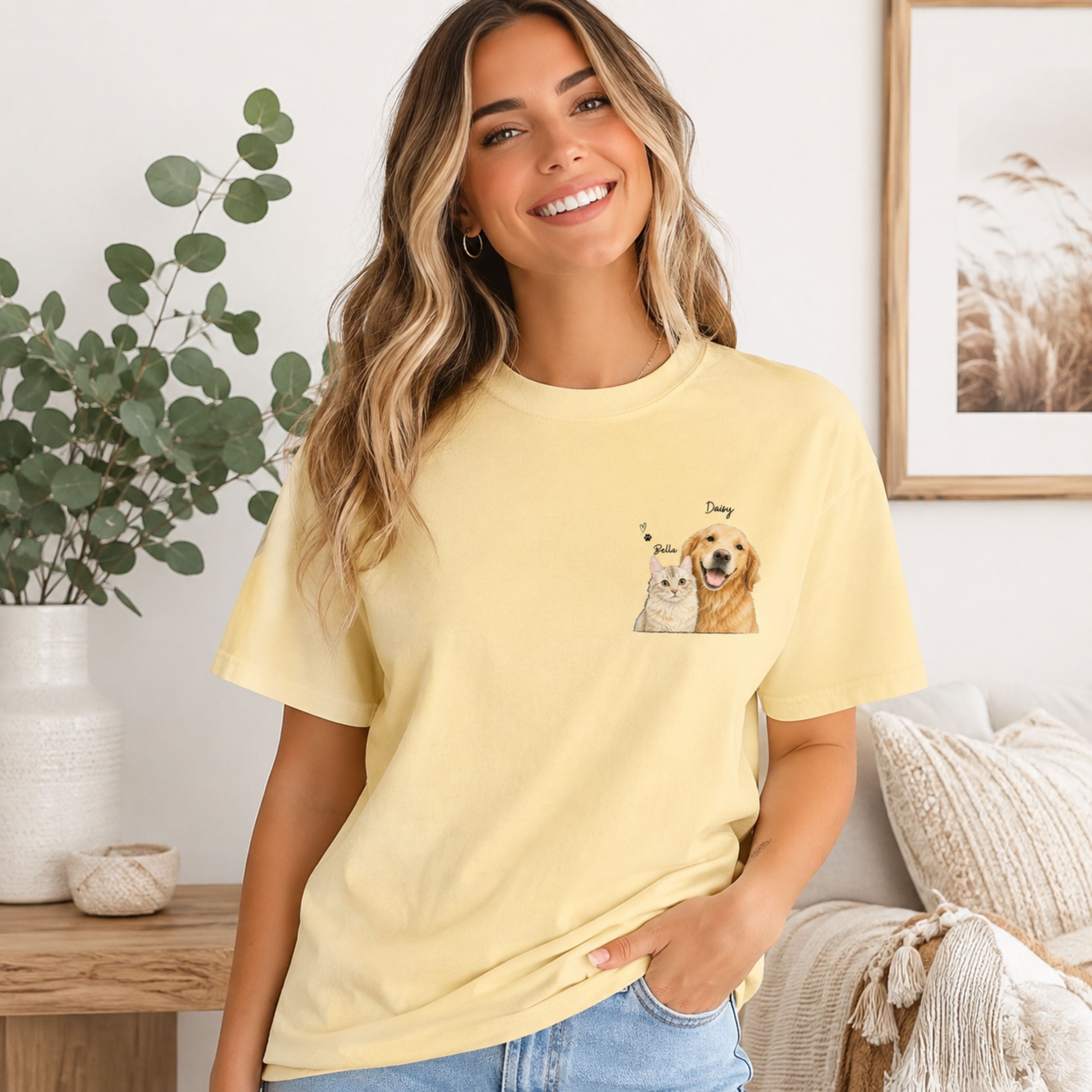 Custom Two Pet Portrait T-Shirt with Names | Personalized Pet Shirt