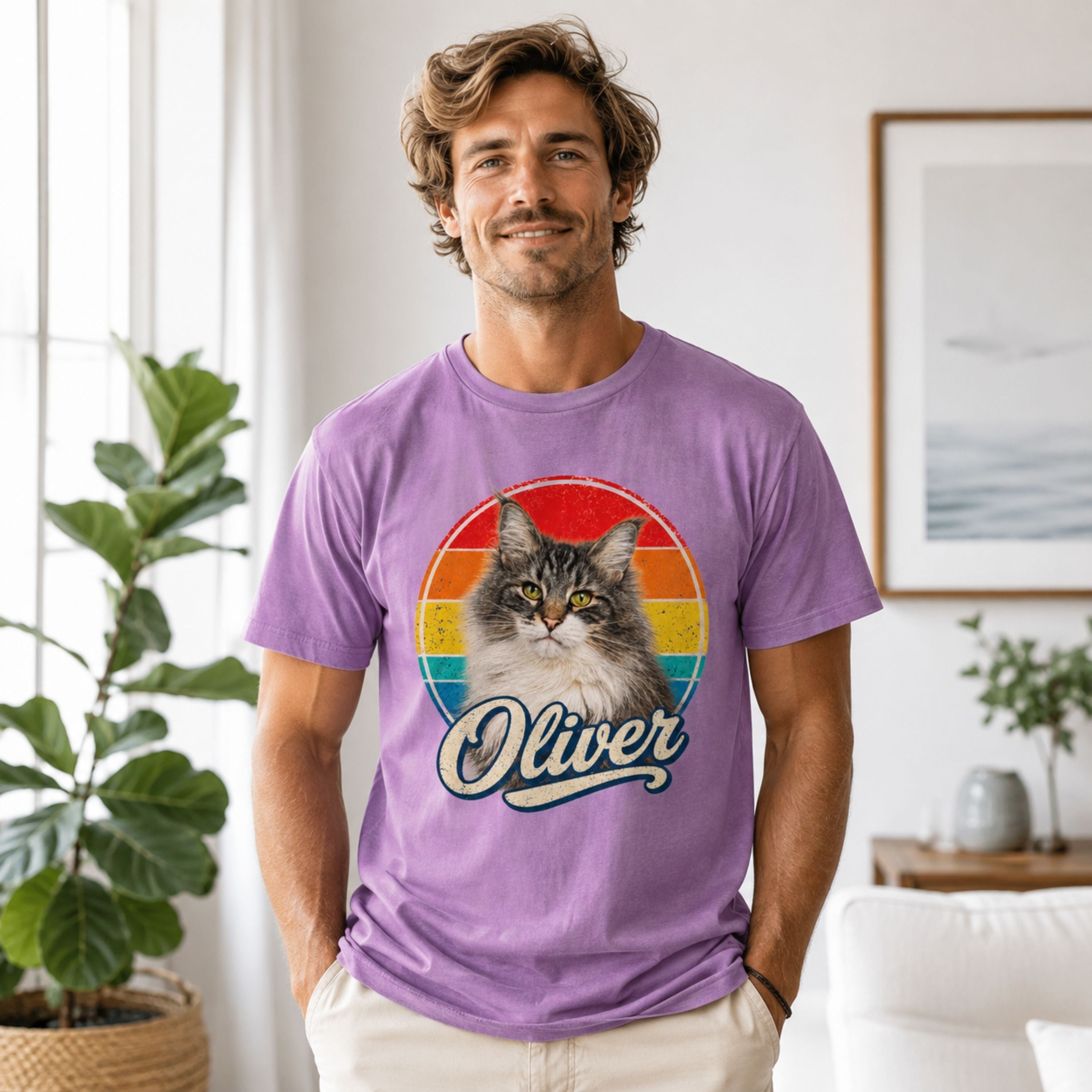 Custom Cat Shirt – Personalized Retro Pet Portrait T-Shirt