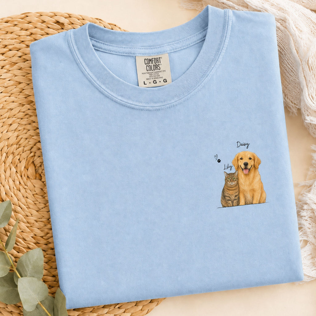 Custom Watercolor Pet Portrait Shirt with Name – Dog & Cat T-Shirt