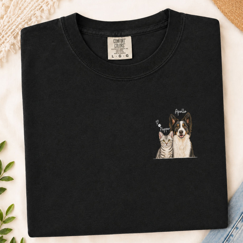 Custom Two Pet Portrait T-Shirt with Names