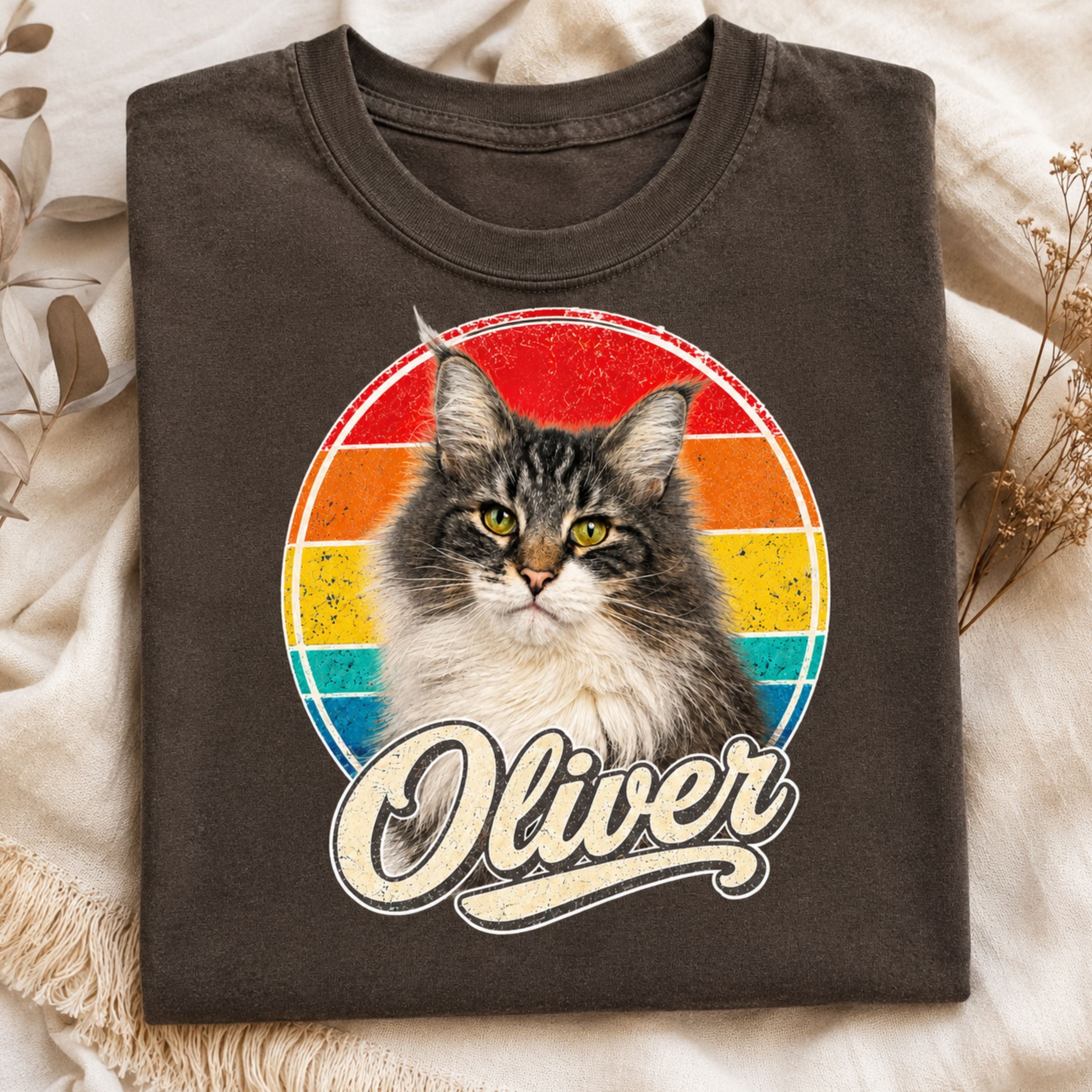 Custom Cat Shirt – Personalized Retro Pet Portrait T-Shirt