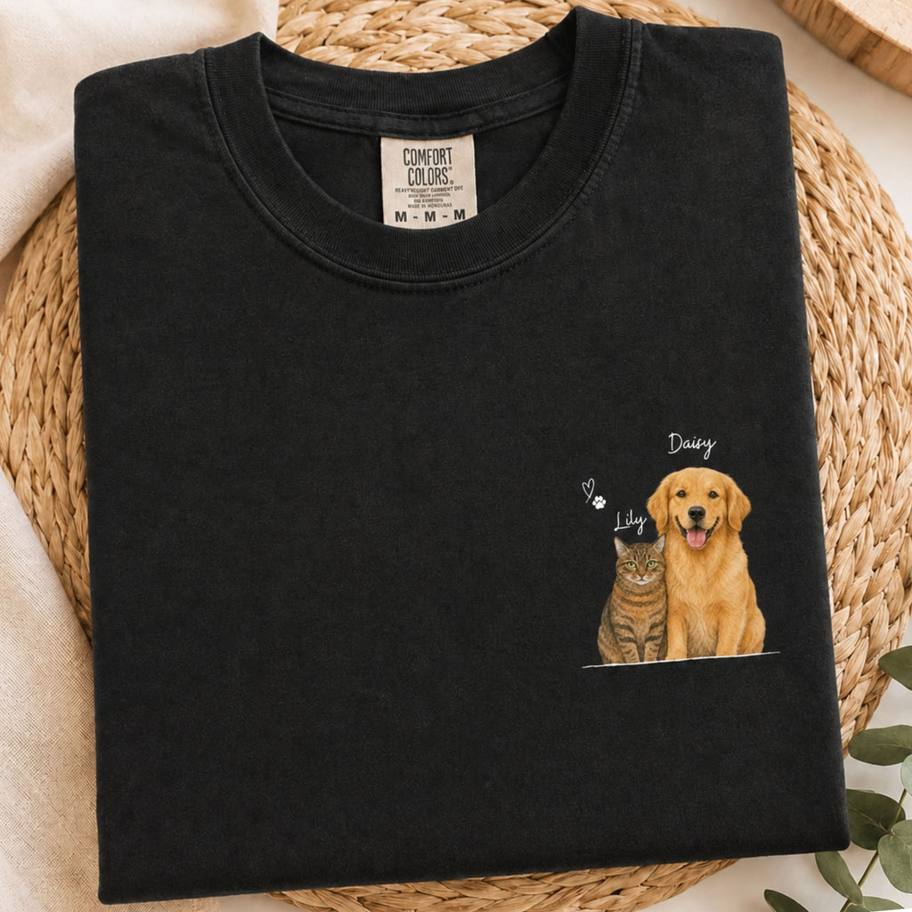 Custom Watercolor Pet Portrait Shirt with Name – Dog & Cat T-Shirt