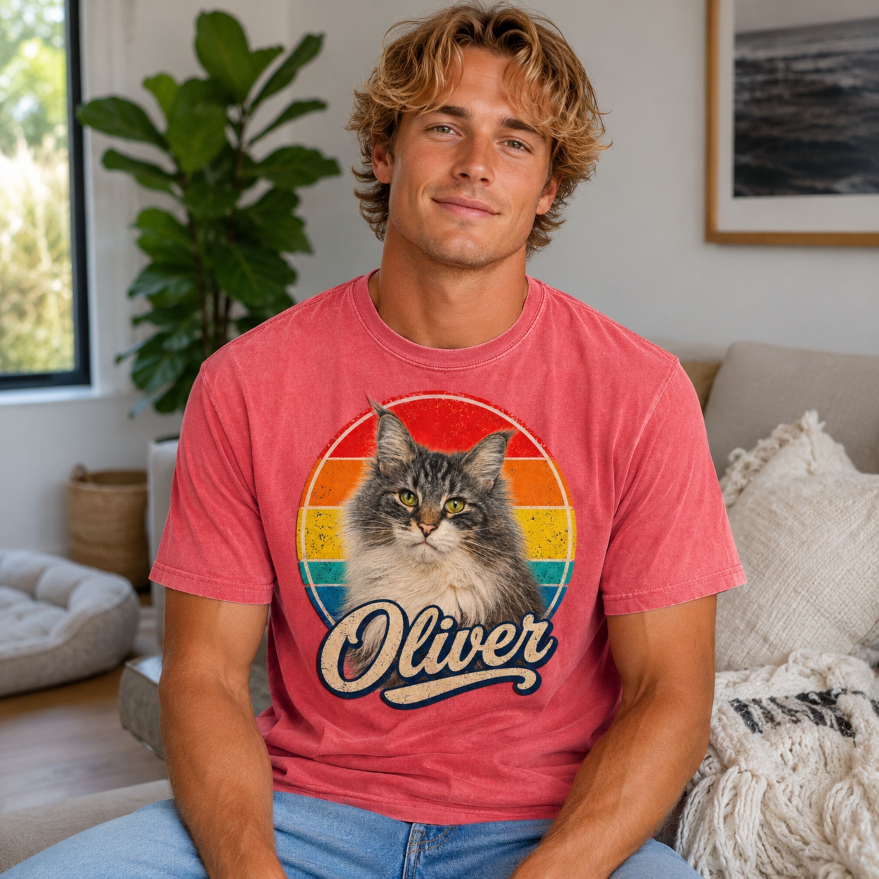 Custom Cat Shirt – Personalized Retro Pet Portrait T-Shirt