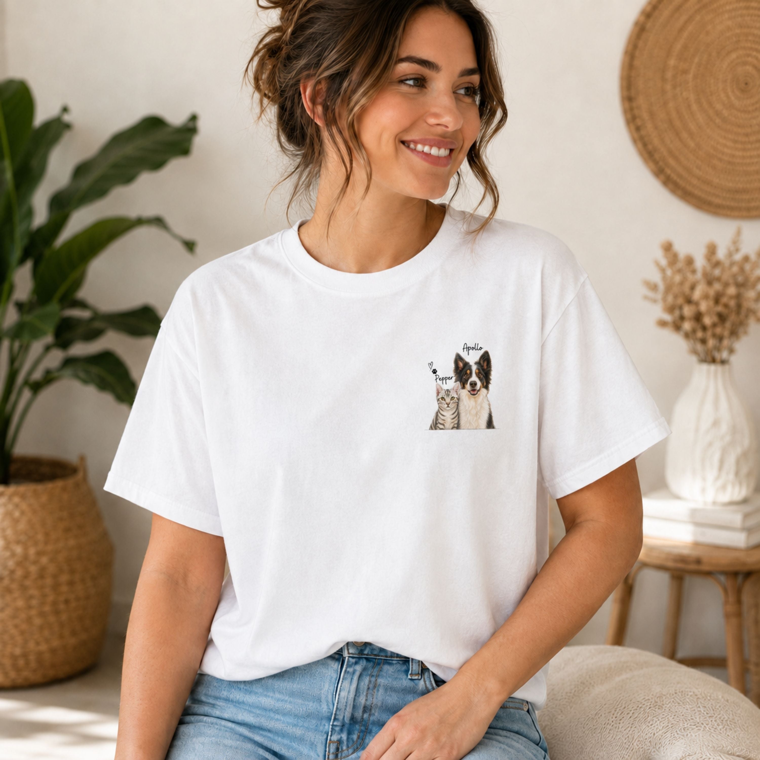 Custom Two Pet Portrait T-Shirt with Names