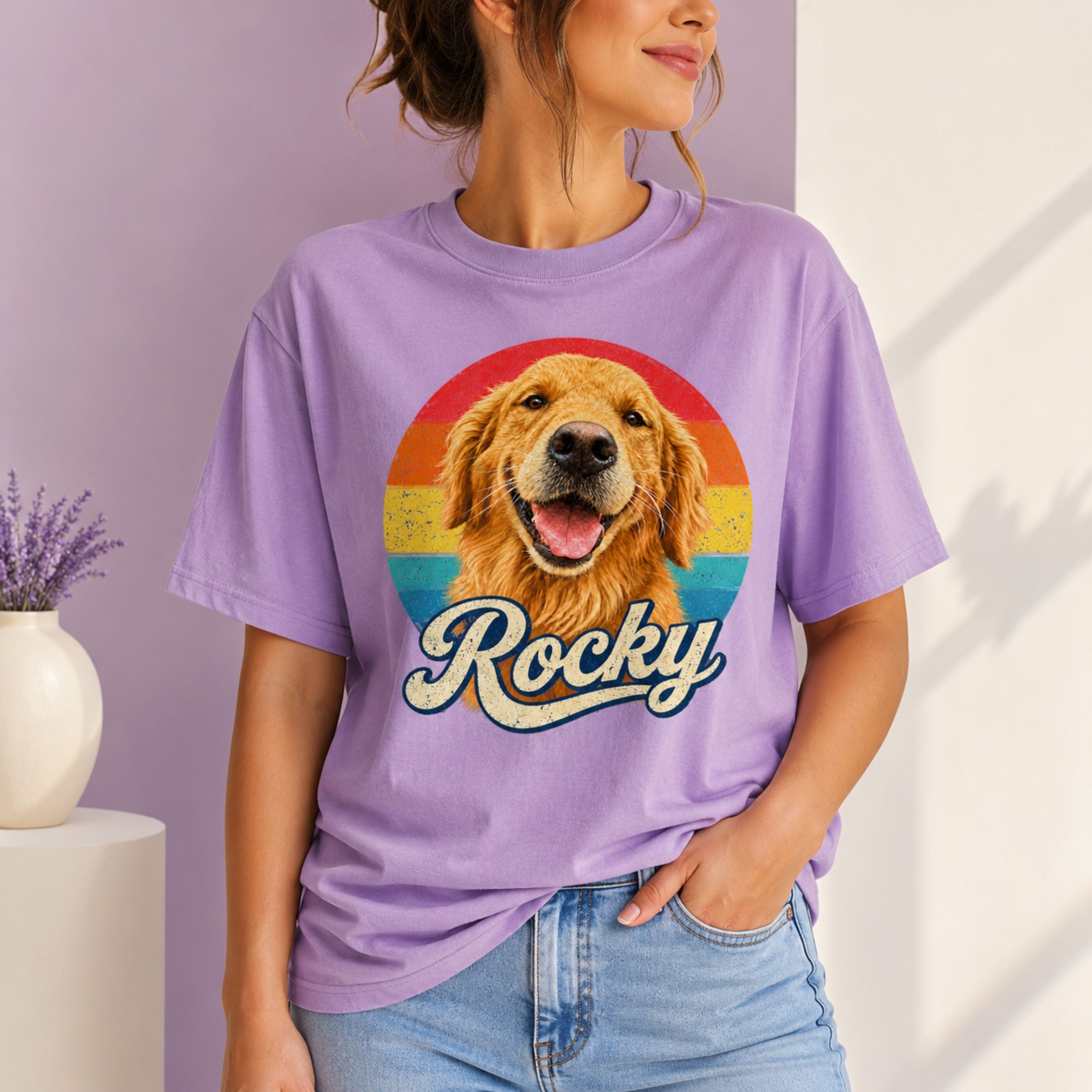 Custom Dog T-Shirt – Personalized Retro Pet Portrait