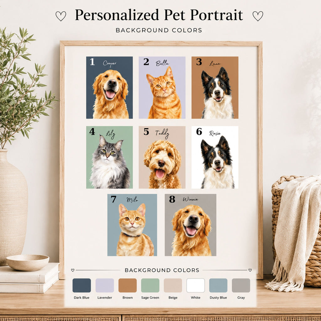 Custom Minimalist Pet Portrait from Photo | Personalized Pet Art
