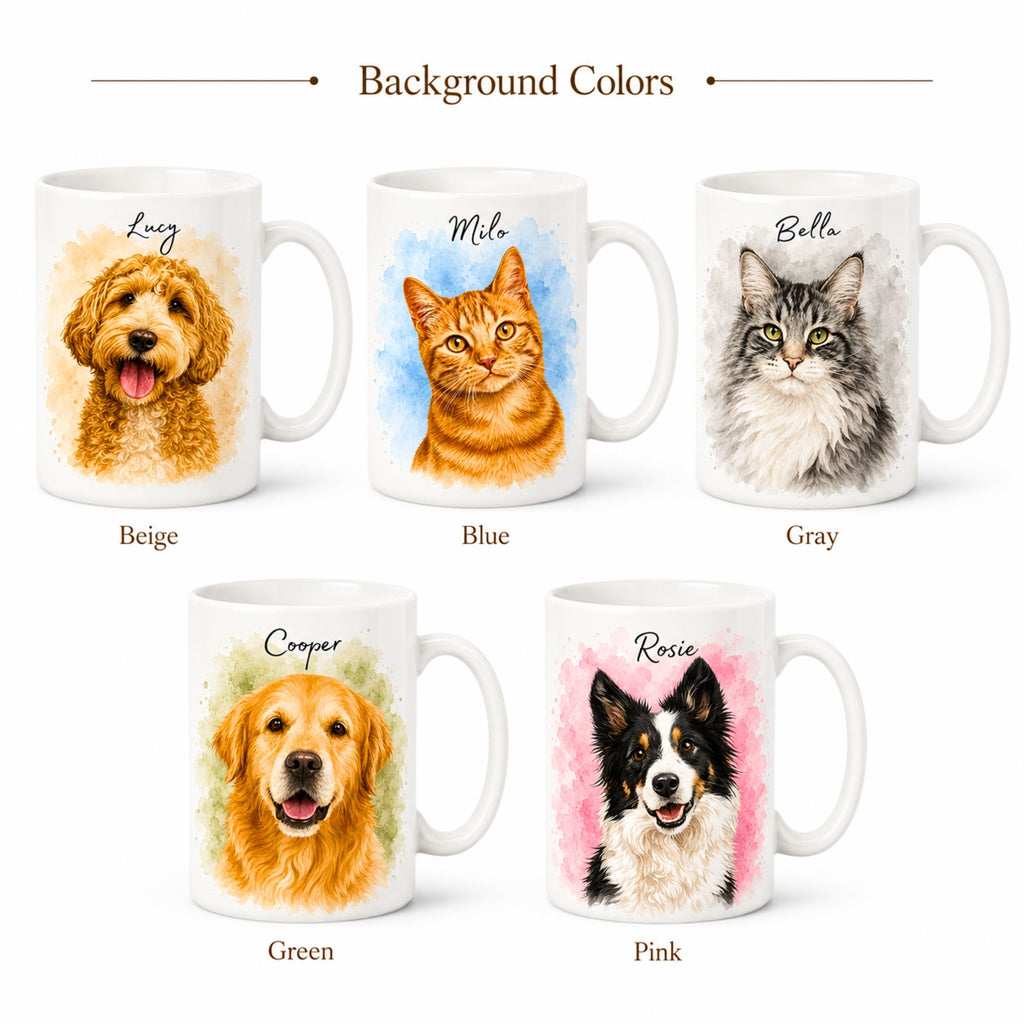 Personalized Watercolor Pet Portrait Mug | Custom Cat & Dog Gift