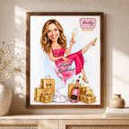 Custom Female Birthday Caricature Portrait – Personalized Gift