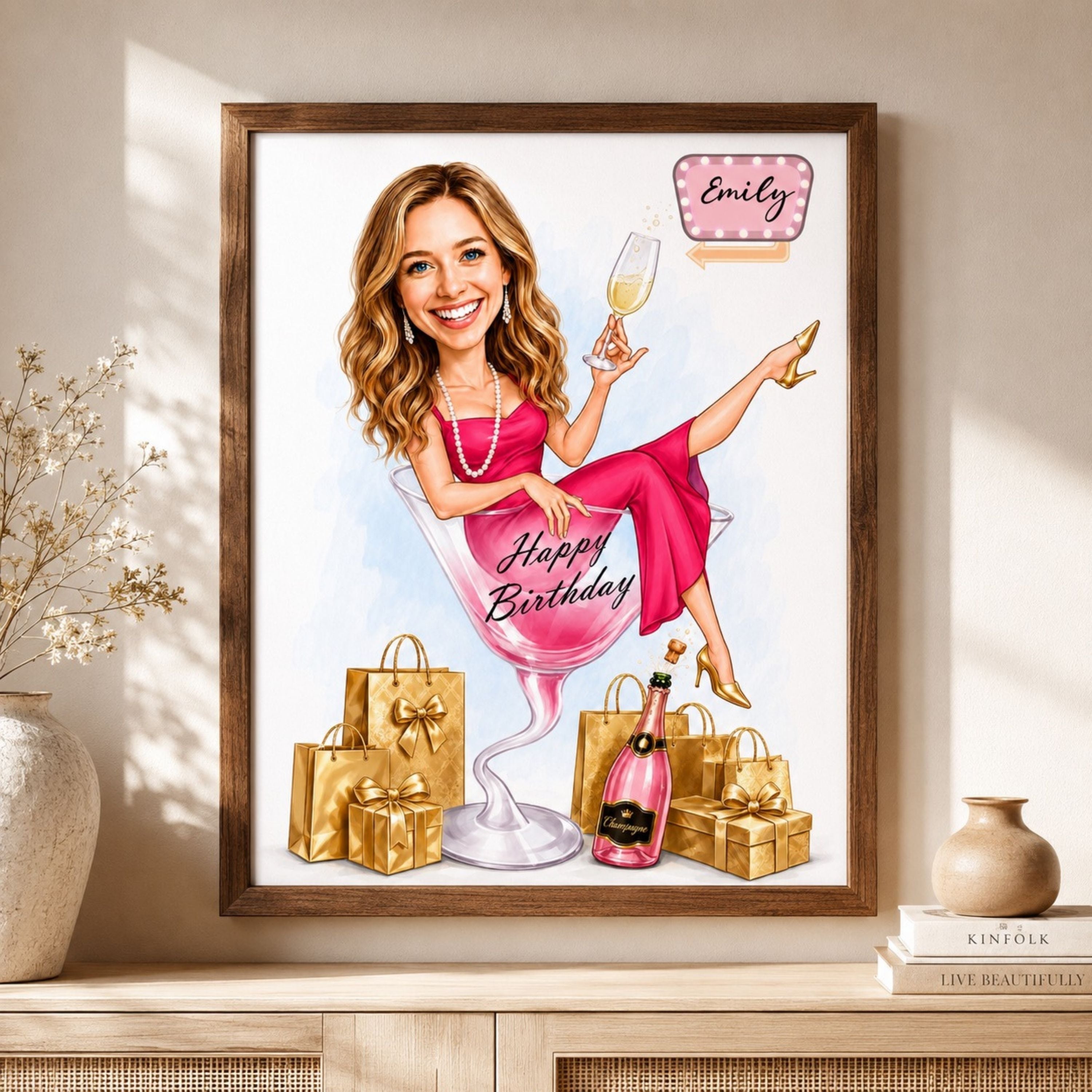 Custom Female Birthday Caricature Portrait – Personalized Gift