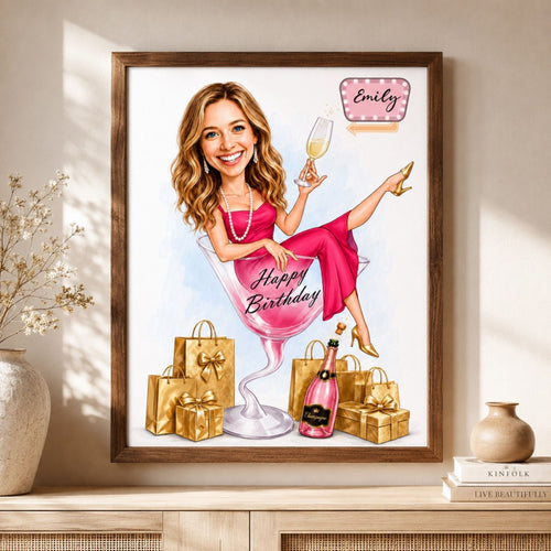 Custom Female Birthday Caricature Portrait – Personalized Gift