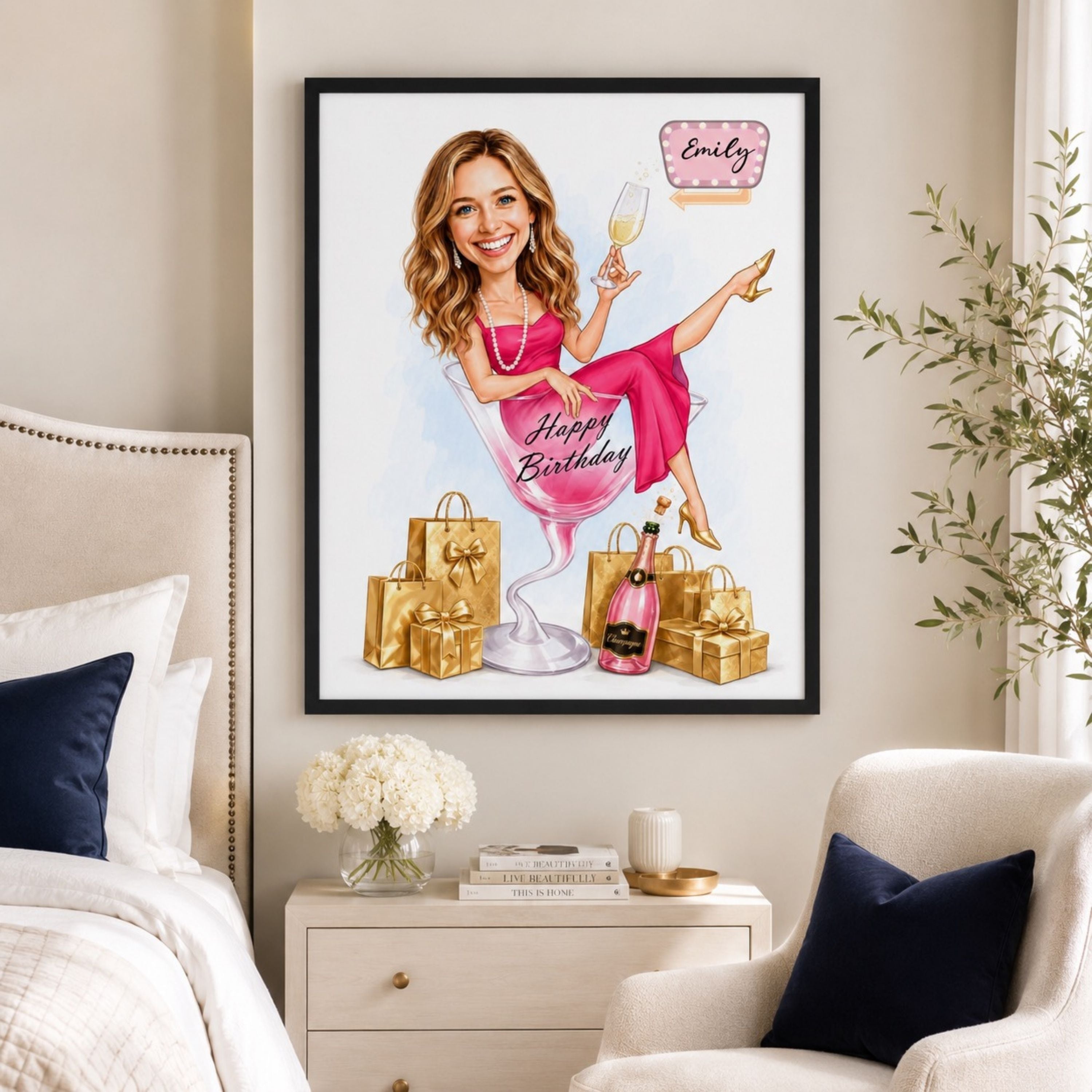 Custom Female Birthday Caricature Portrait – Personalized Gift