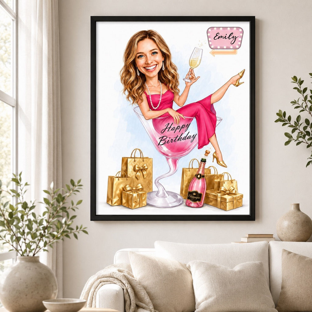 Custom Female Birthday Caricature Portrait – Personalized Gift