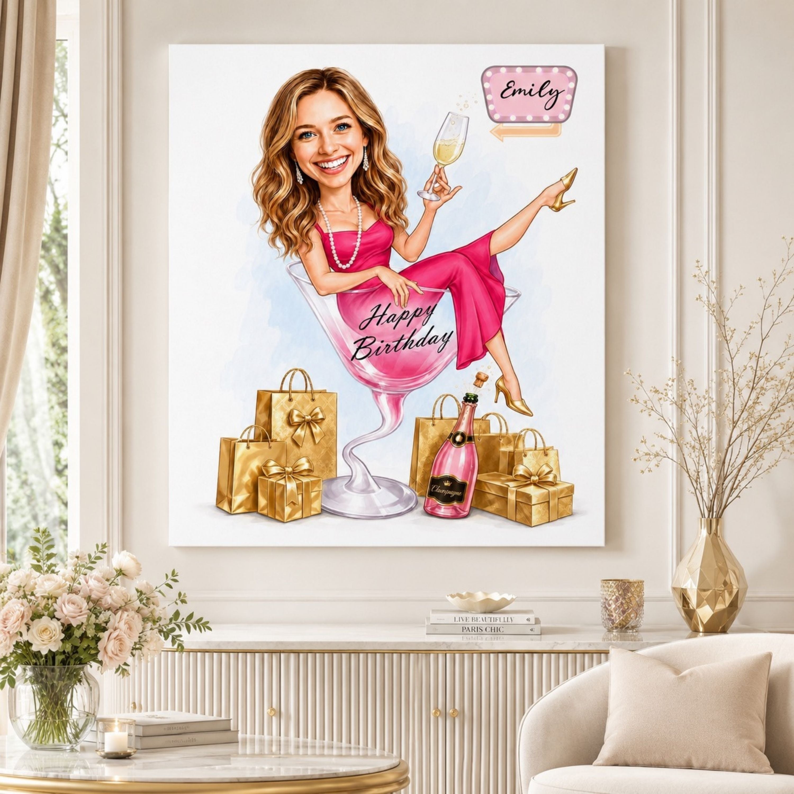 Custom Female Birthday Caricature Portrait – Personalized Gift