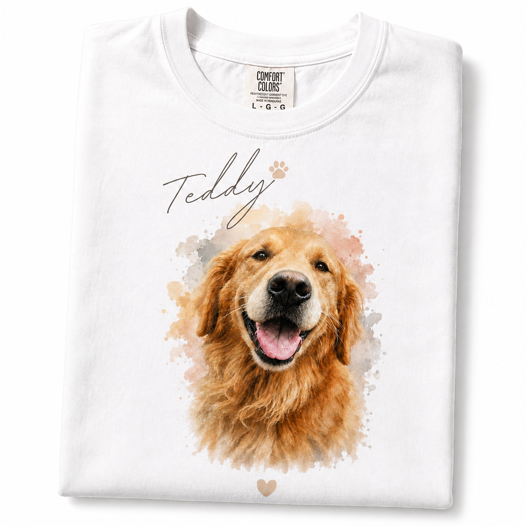 Custom Pet Portrait T-Shirt – Watercolor Dog Memorial