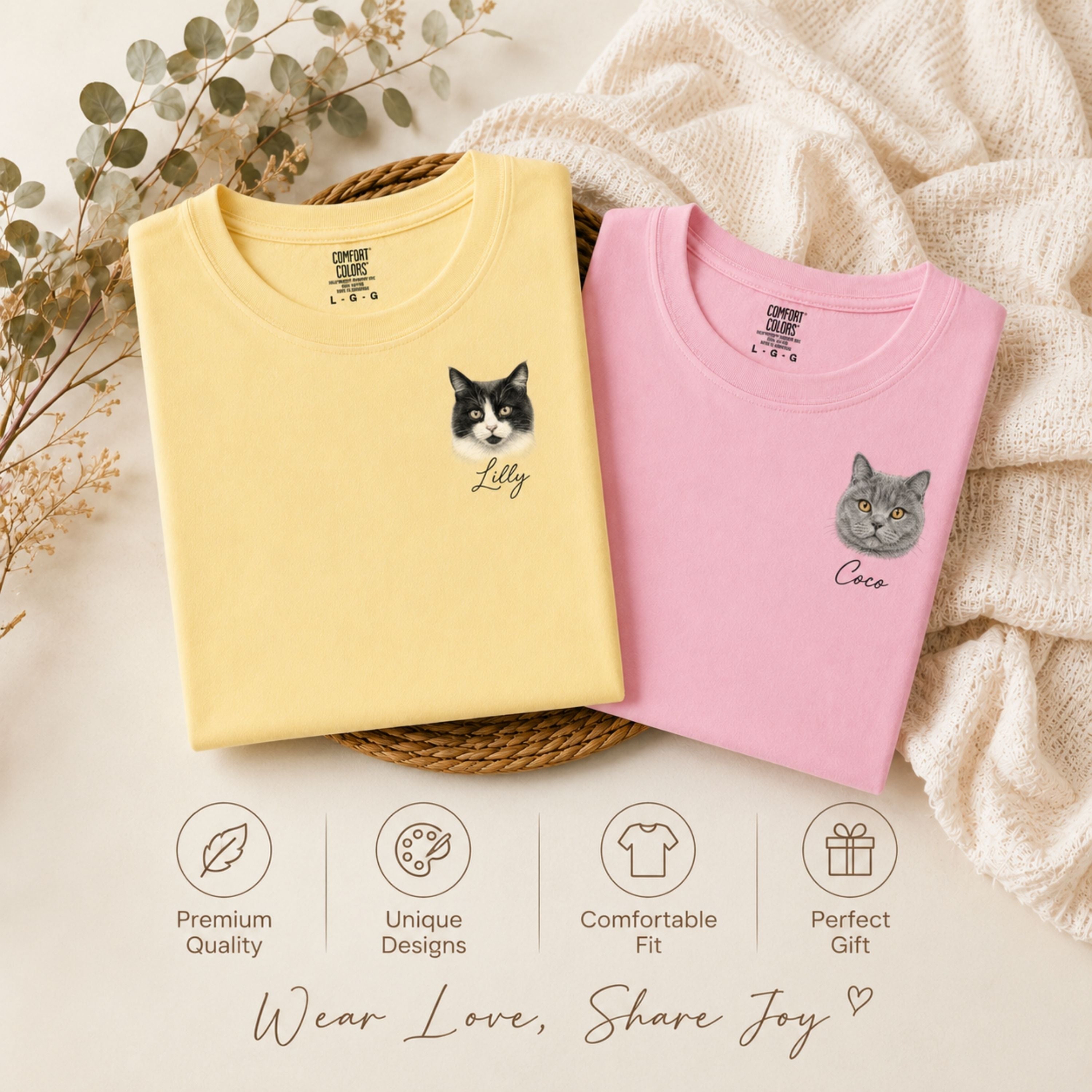 Custom Cat Shirt with Personalized Minimalist Pet Portrait