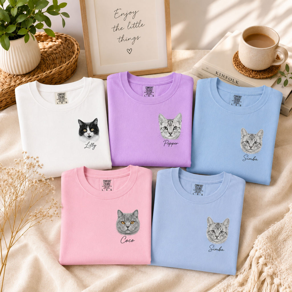 Custom Cat Shirt with Personalized Minimalist Pet Portrait