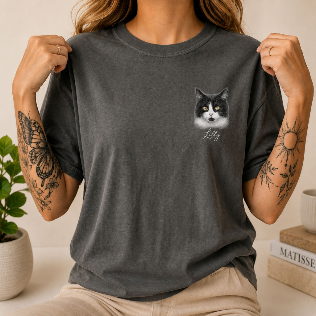 Custom Cat Shirt with Personalized Minimalist Pet Portrait