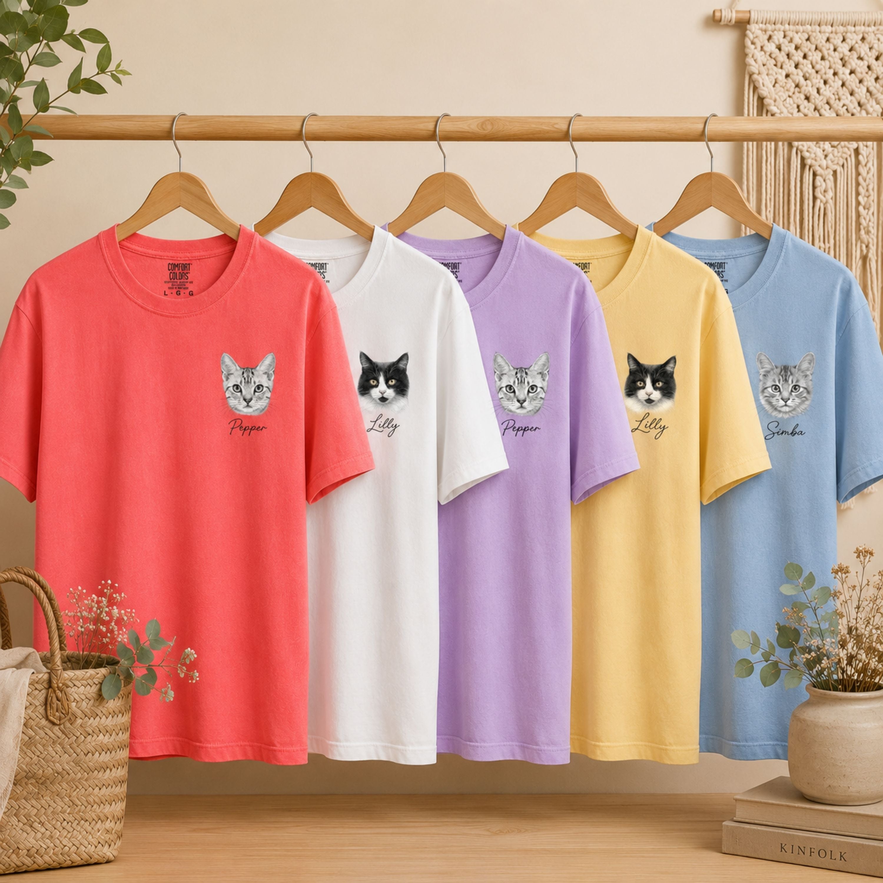 Custom Cat Shirt with Personalized Minimalist Pet Portrait
