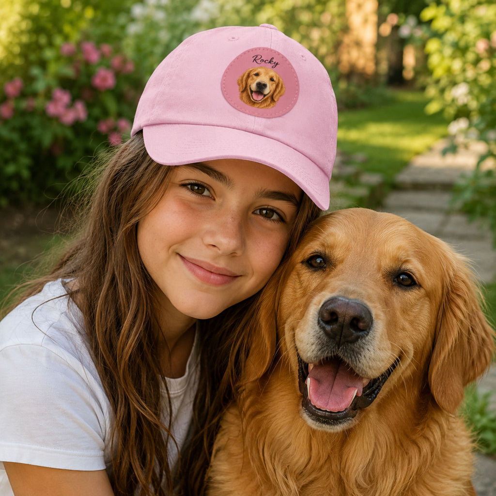 Custom Pet Portrait Dad Hat with Personalized Name Patch