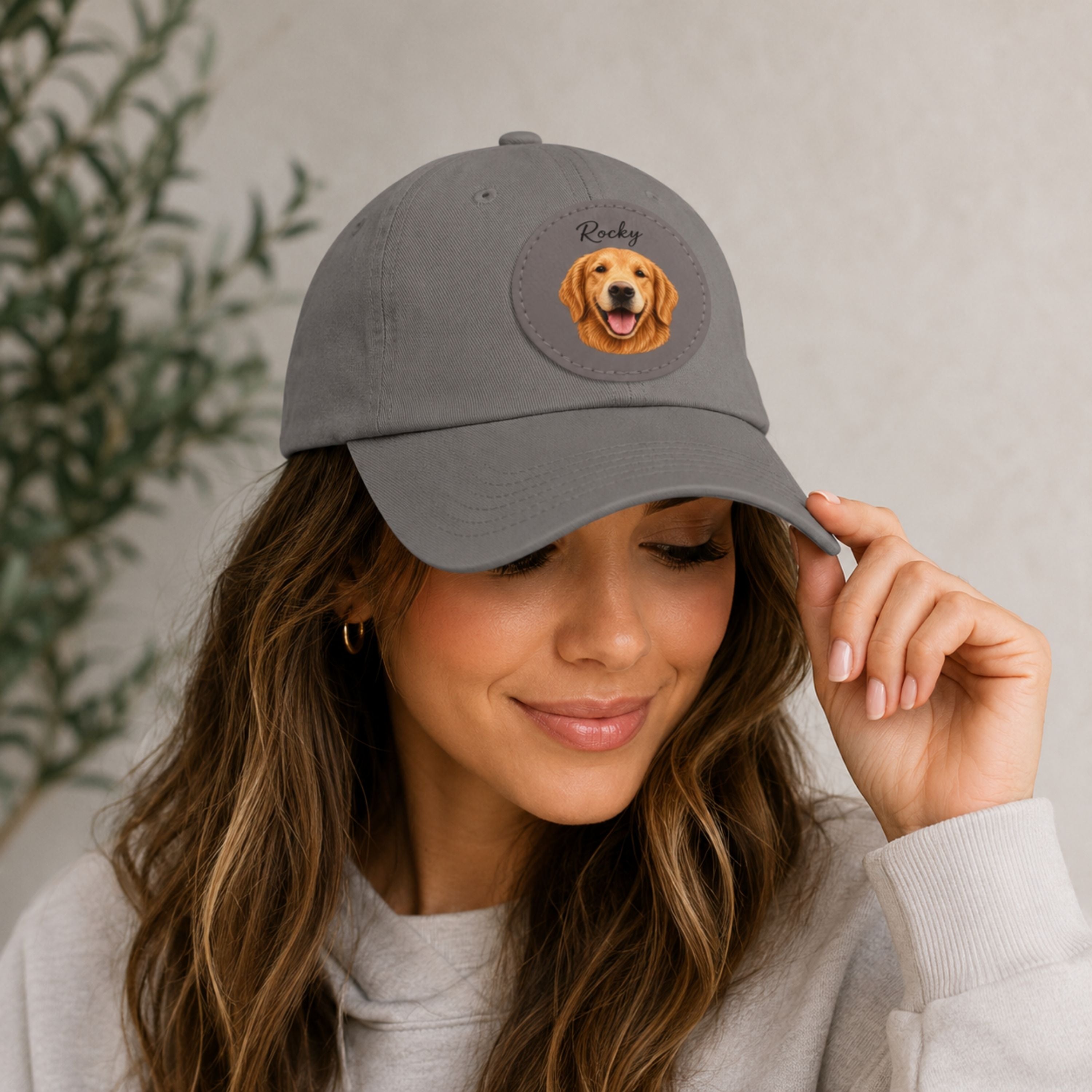 Custom Pet Portrait Dad Hat with Personalized Name Patch