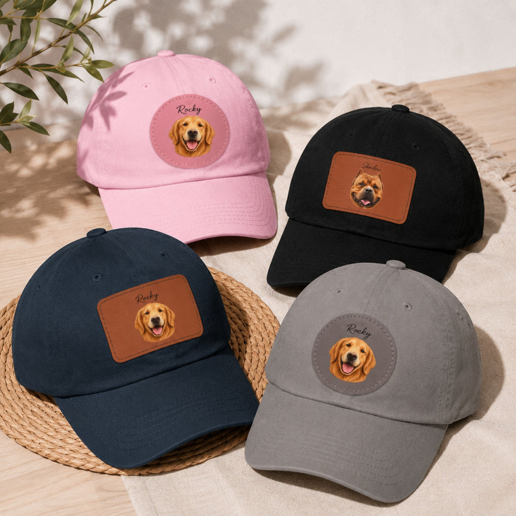 Custom Pet Portrait Dad Hat with Personalized Name Patch