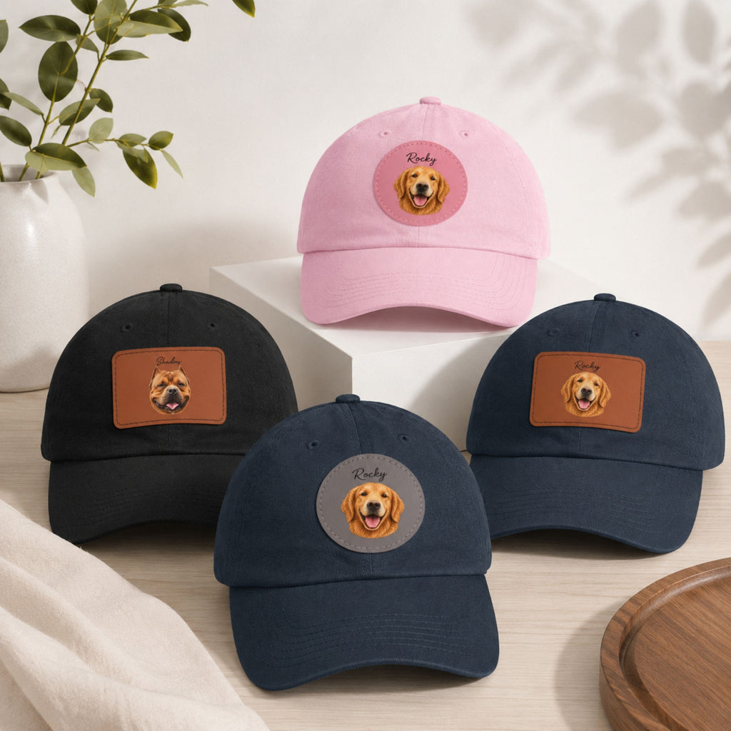 Custom Pet Portrait Dad Hat with Personalized Name Patch