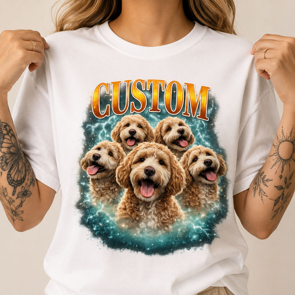 Custom Vintage Pet Portrait T-Shirt | Personalized Dog Graphic Tee