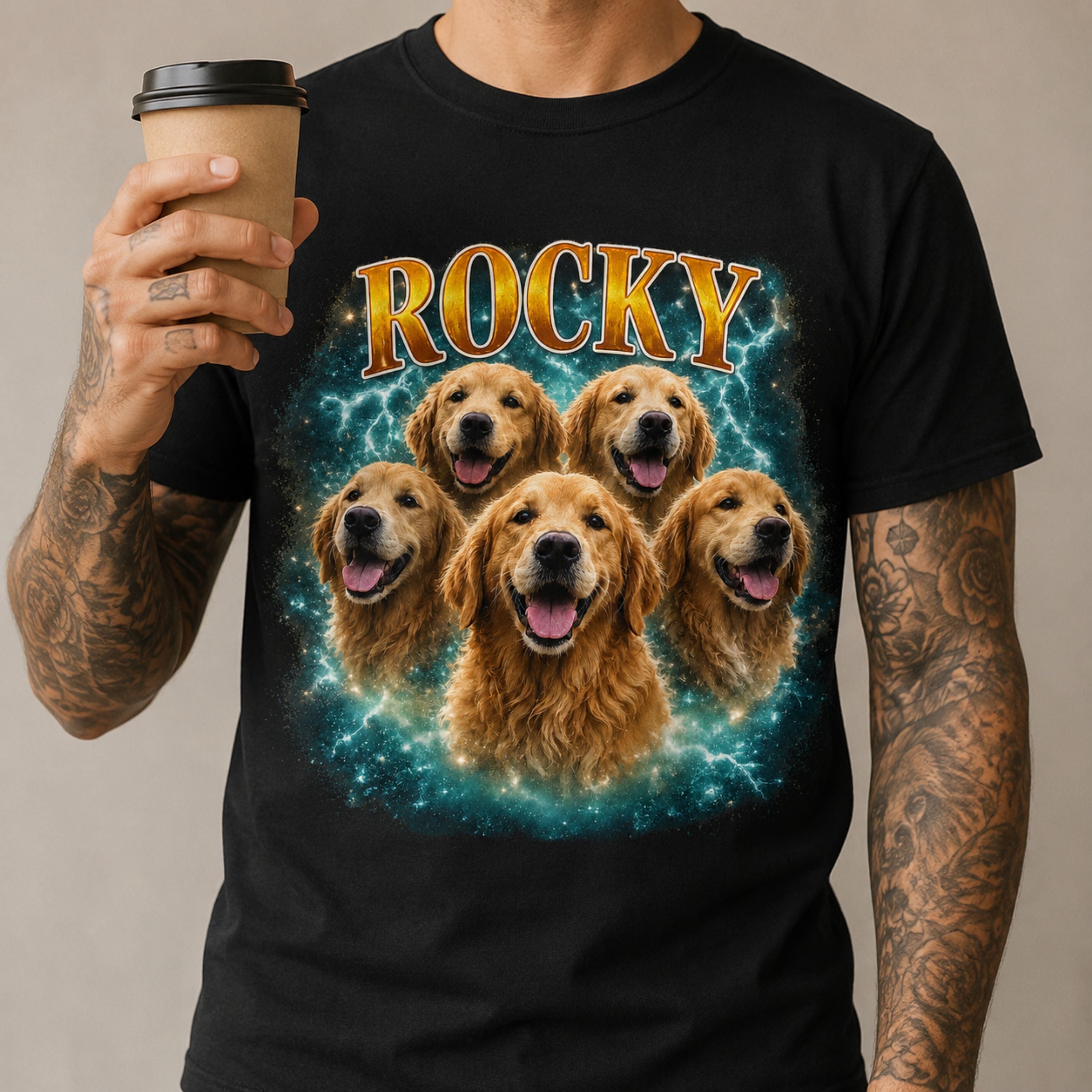 Custom Vintage Pet Portrait T-Shirt | Personalized Dog Graphic Tee