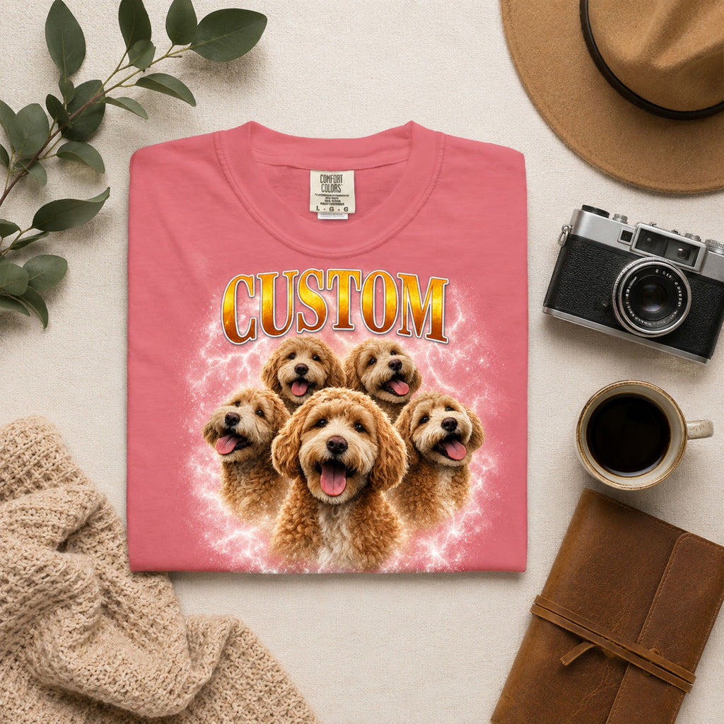 Custom Vintage Pet Portrait T-Shirt | Personalized Dog Graphic Tee