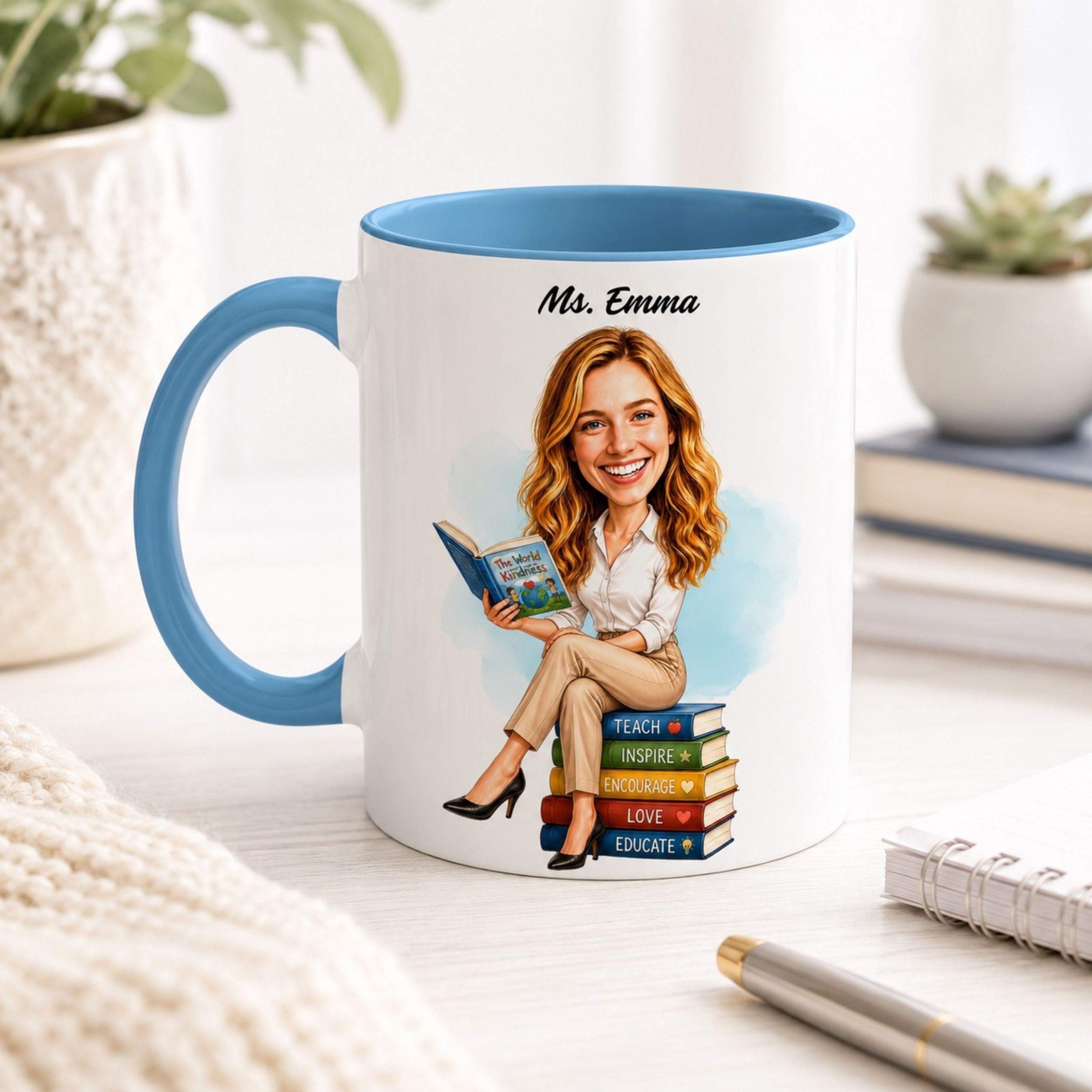 Custom Elementary Teacher Caricature Mug – Personalized Gift