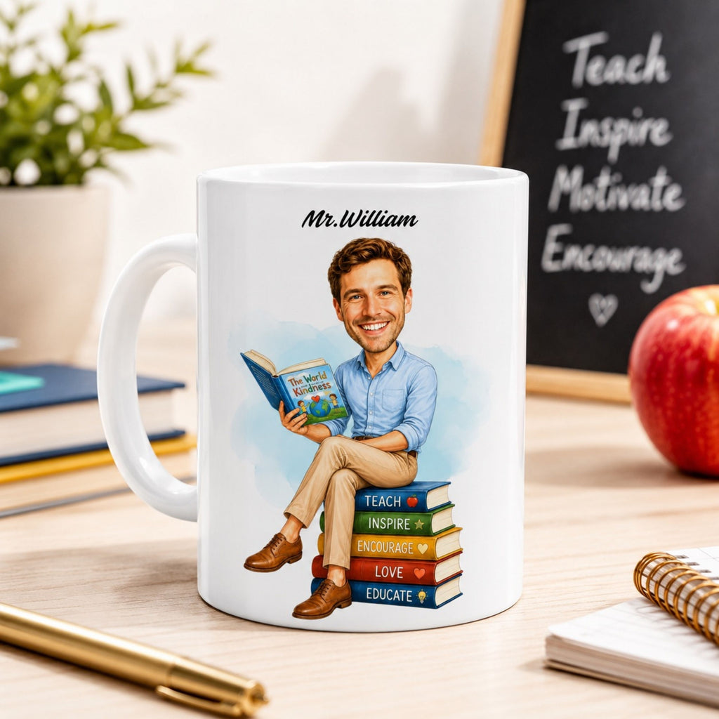 Personalized Elementary Teacher Caricature Mug from Photo – Custom Gift