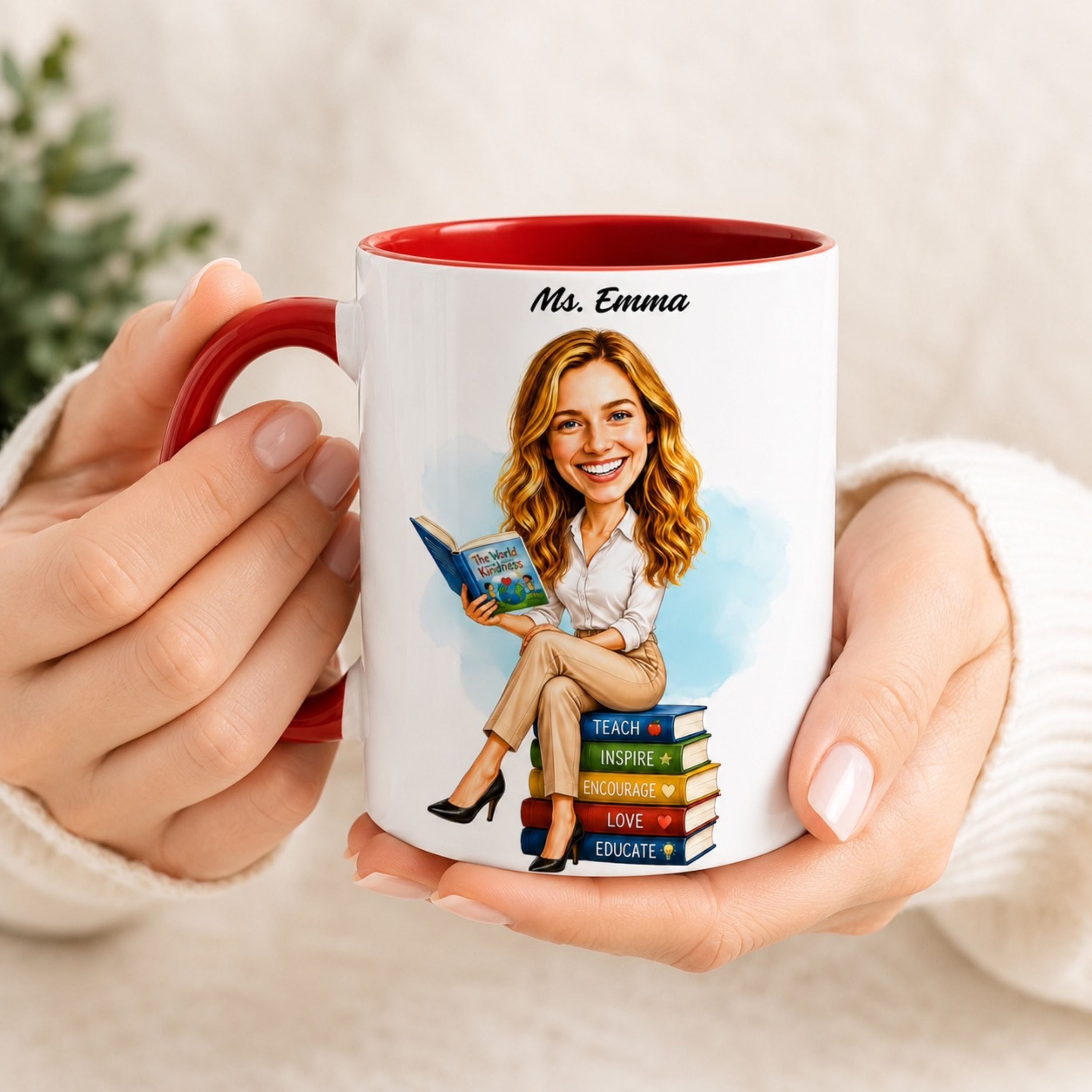 Custom Elementary Teacher Caricature Mug – Personalized Gift
