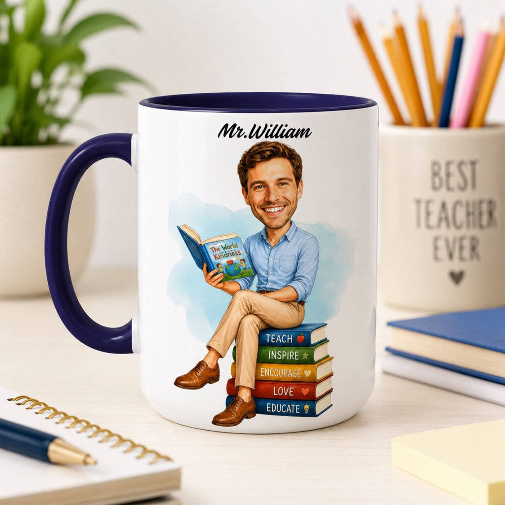 Personalized Elementary Teacher Caricature Mug from Photo – Custom Gift