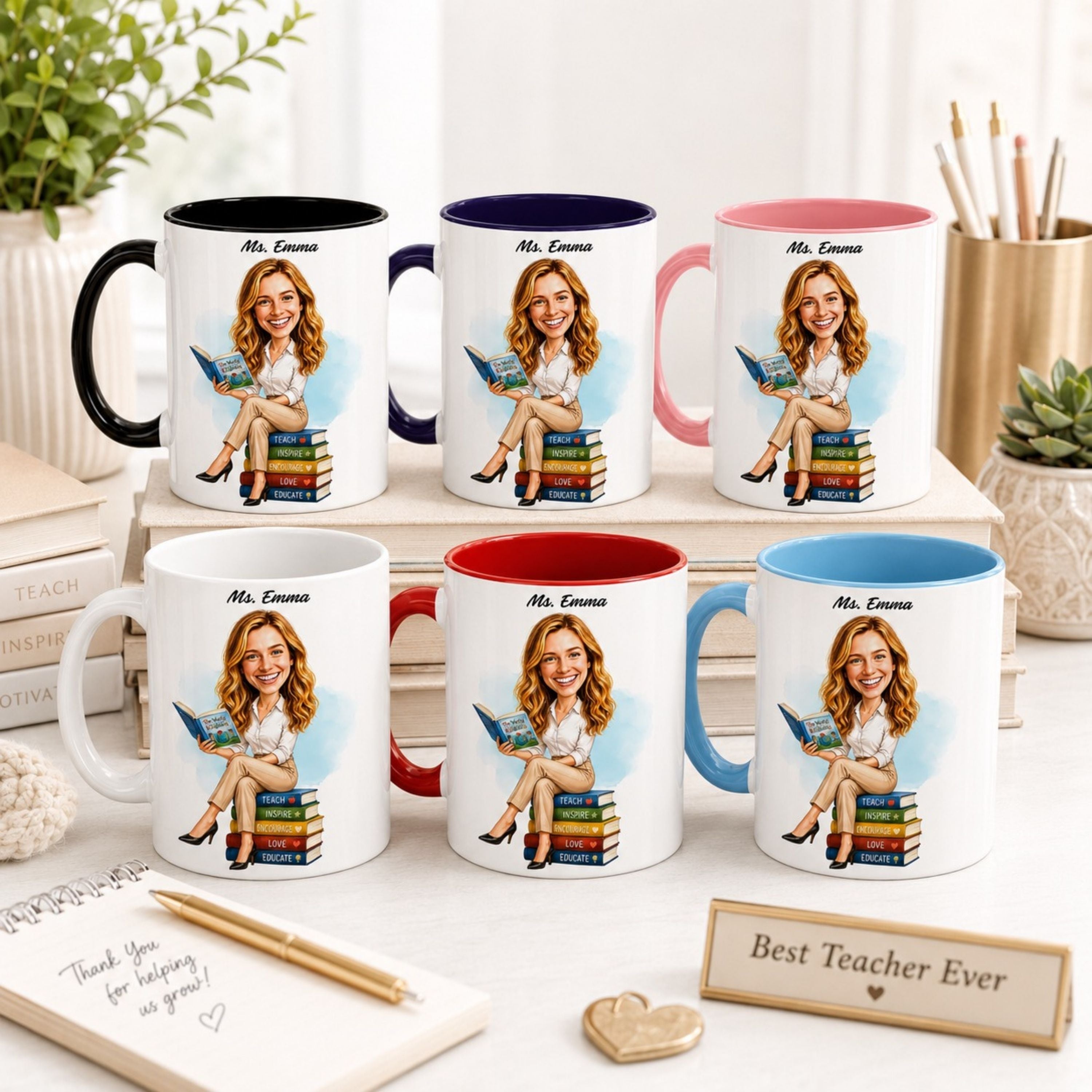 Custom Elementary Teacher Caricature Mug – Personalized Gift