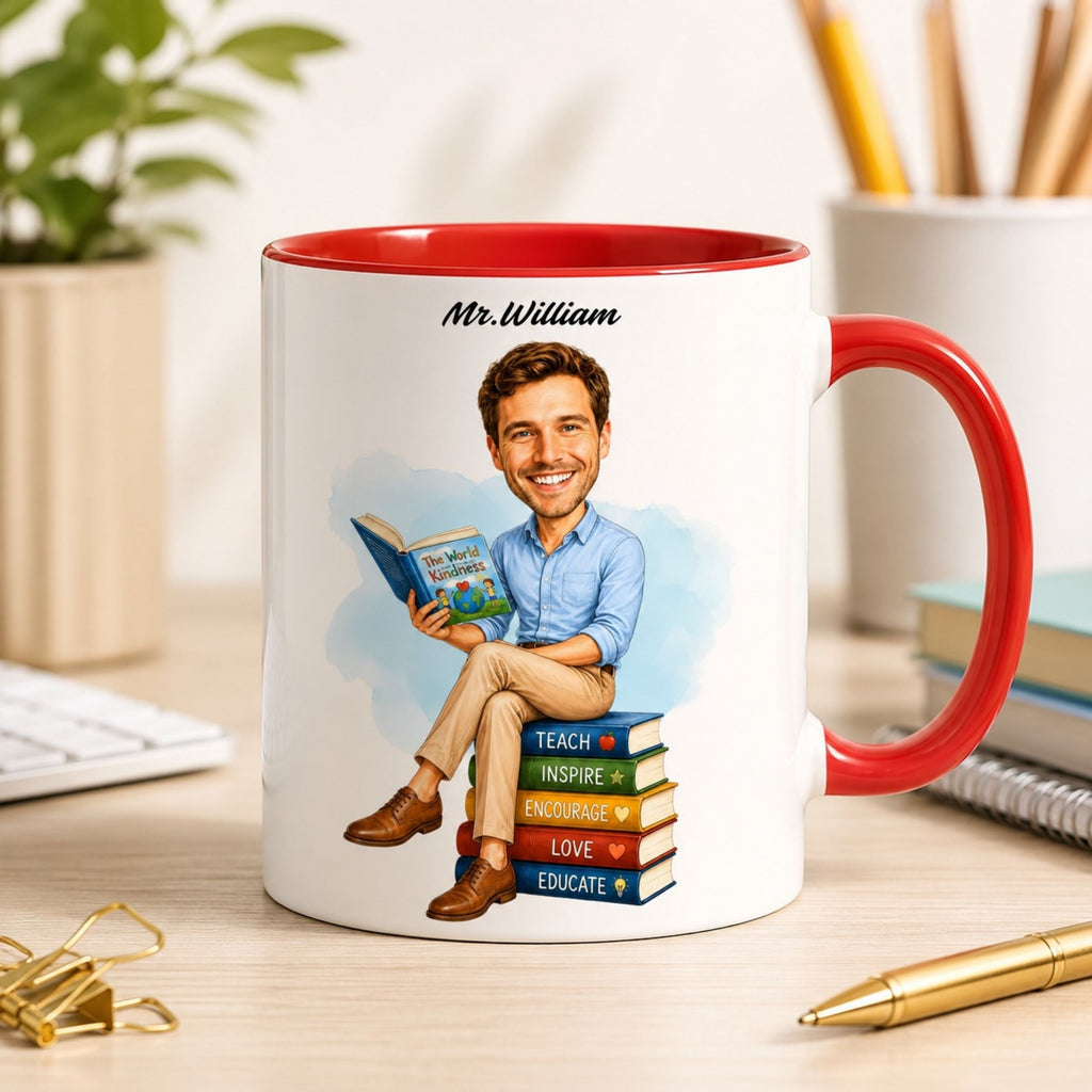 Personalized Elementary Teacher Caricature Mug from Photo – Custom Gift