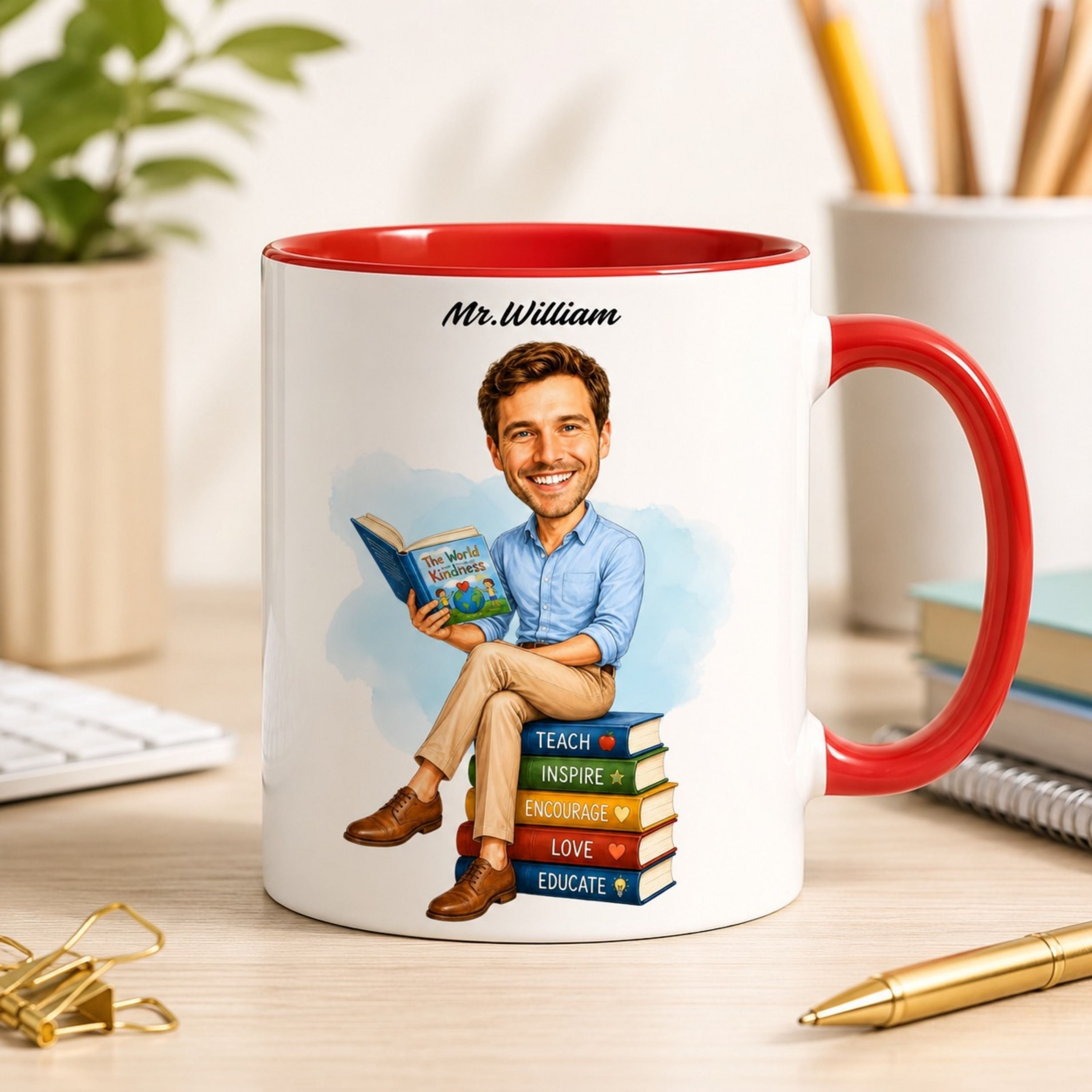 Personalized Elementary Teacher Caricature Mug from Photo – Custom Gift