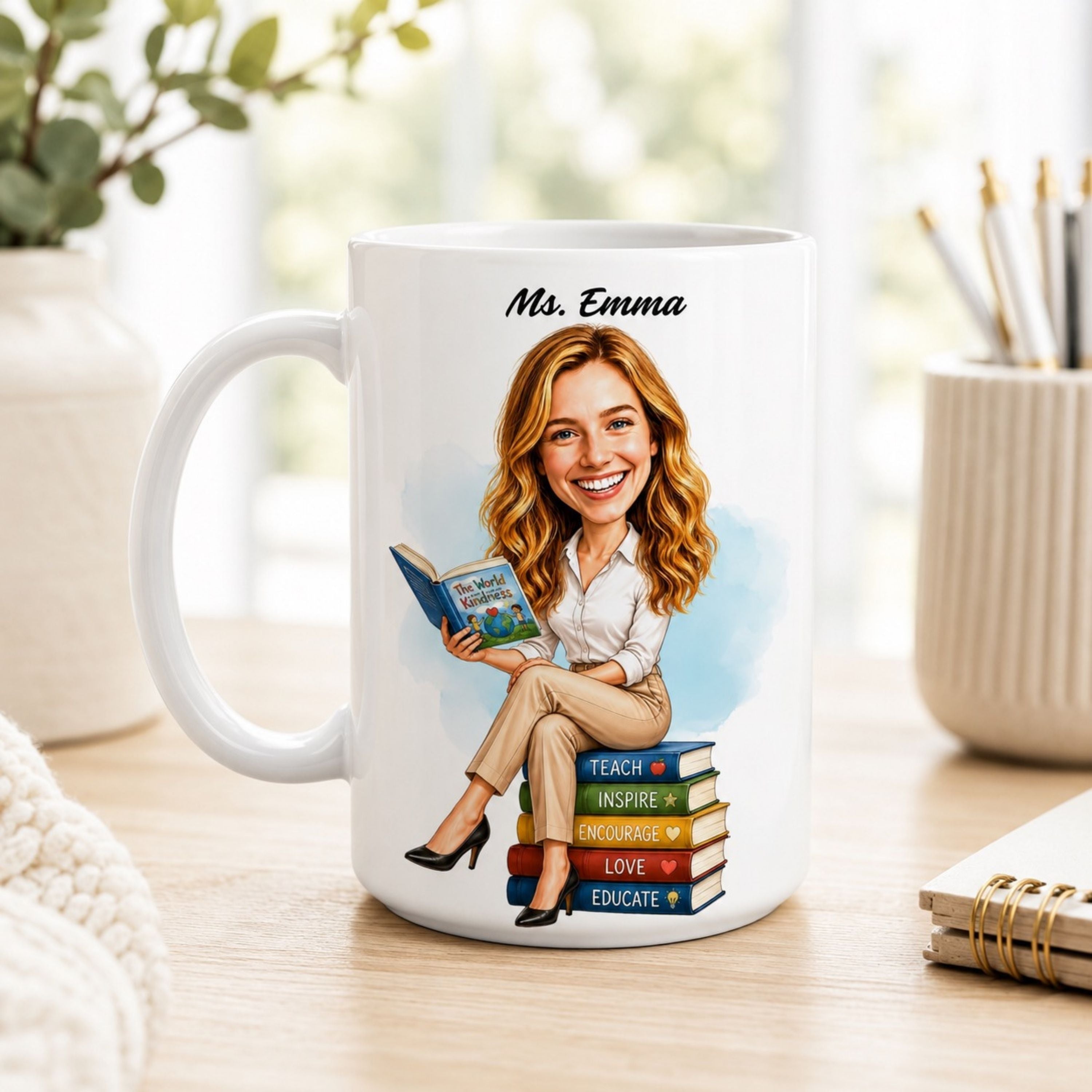 Custom Elementary Teacher Caricature Mug – Personalized Gift
